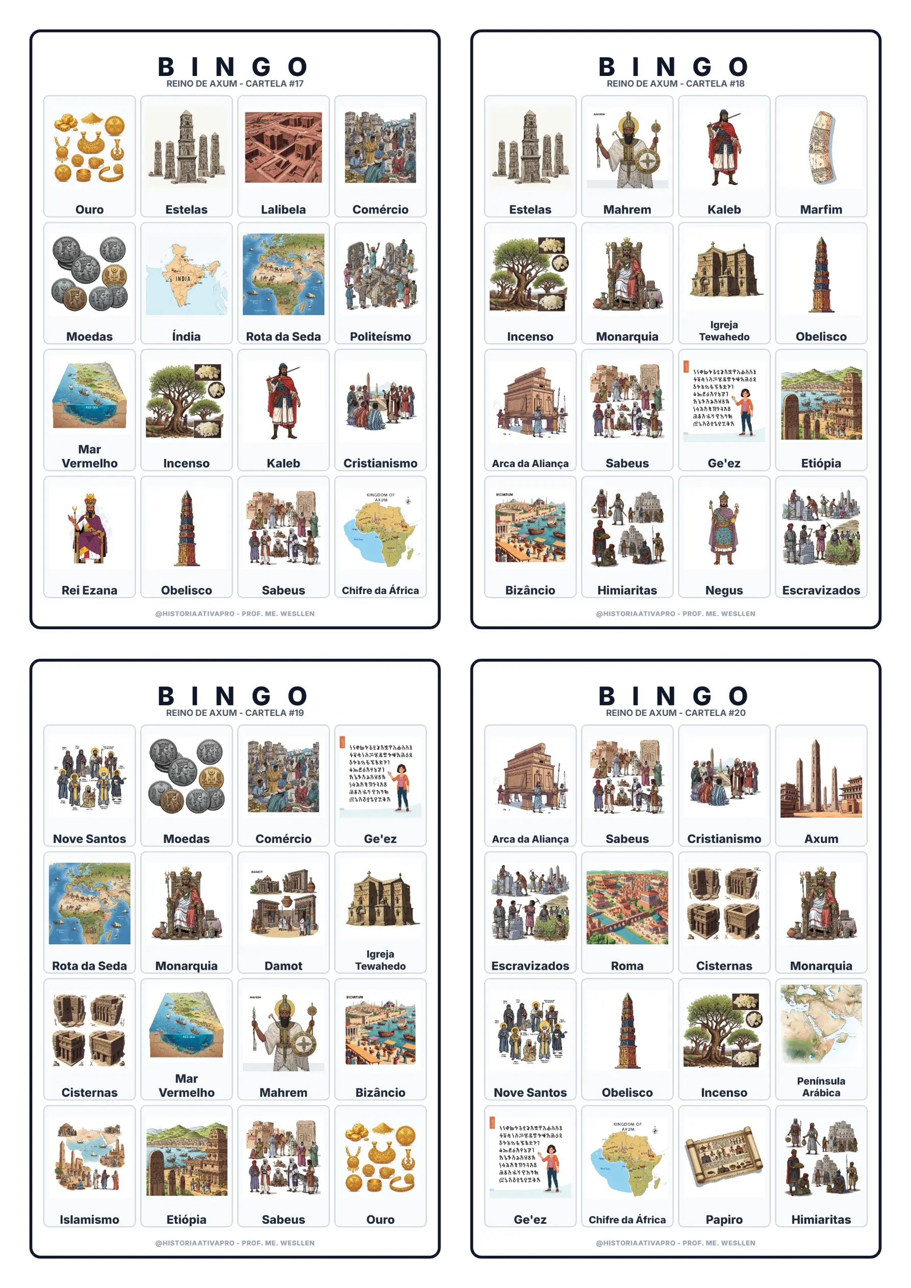 Bingo de História: Reino de Axum - 6º e 7º Ano — amostra 1: Jogo de Bingo sobre o Reino de Axum, Mar Vermelho e Rei Ezana