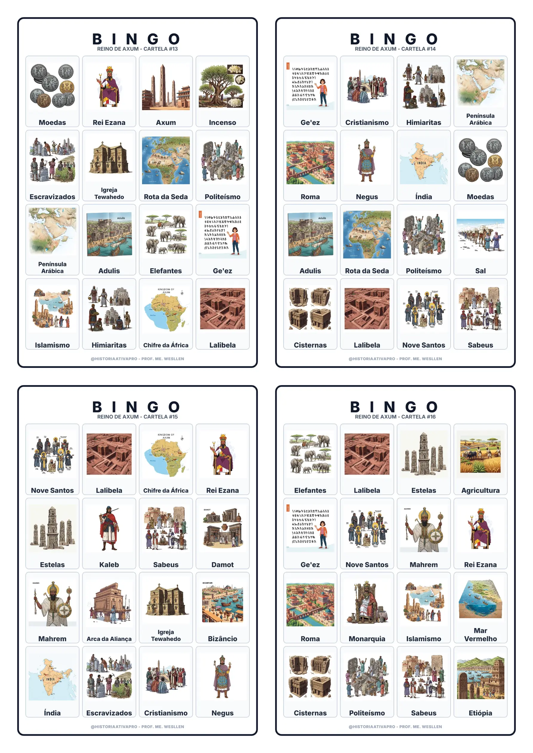 Bingo de História: Reino de Axum - 6º e 7º Ano — amostra 2: Jogo de Bingo sobre o Reino de Axum, Mar Vermelho e Rei Ezana