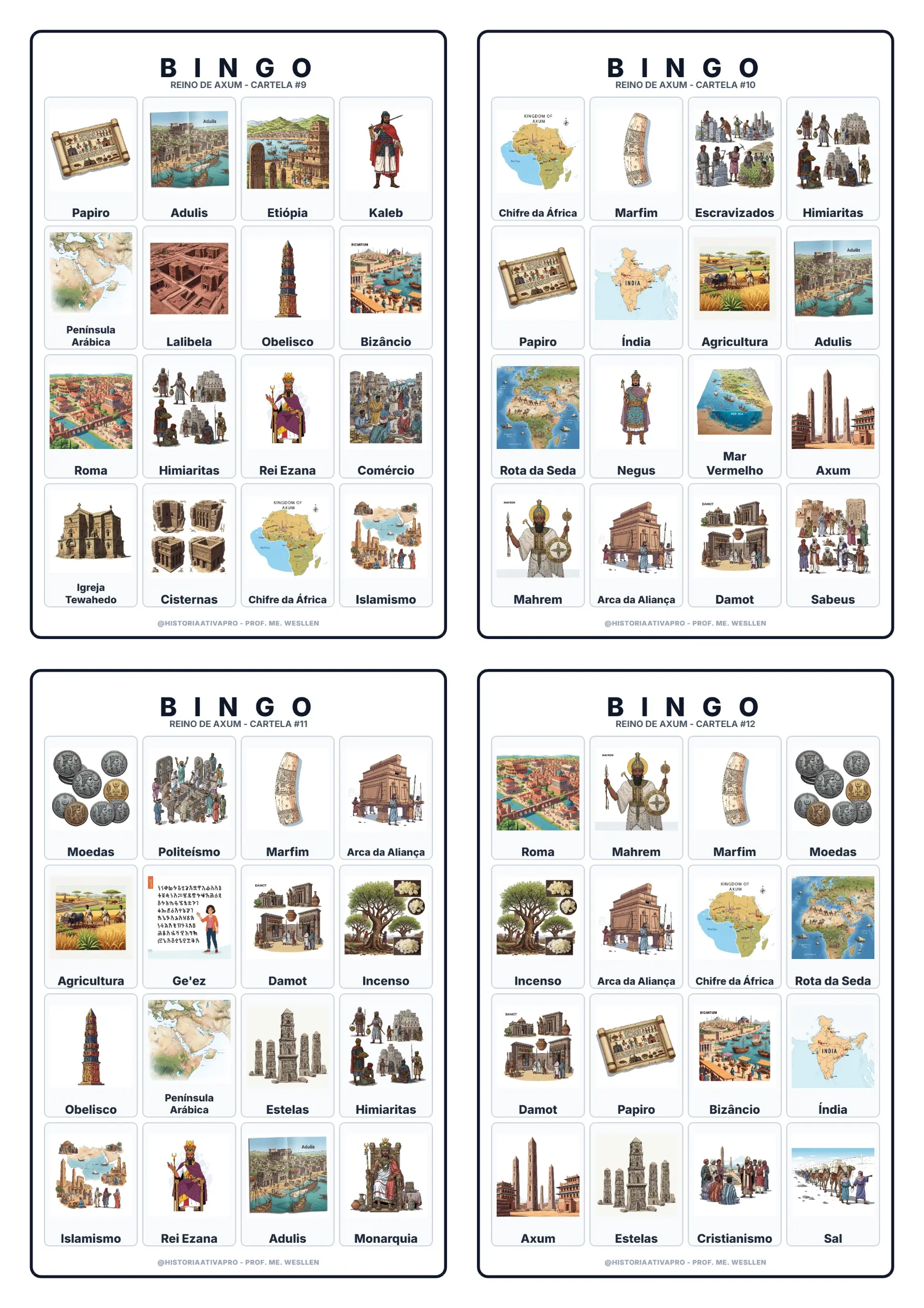 Bingo de História: Reino de Axum - 6º e 7º Ano — amostra 3: Jogo de Bingo sobre o Reino de Axum, Mar Vermelho e Rei Ezana