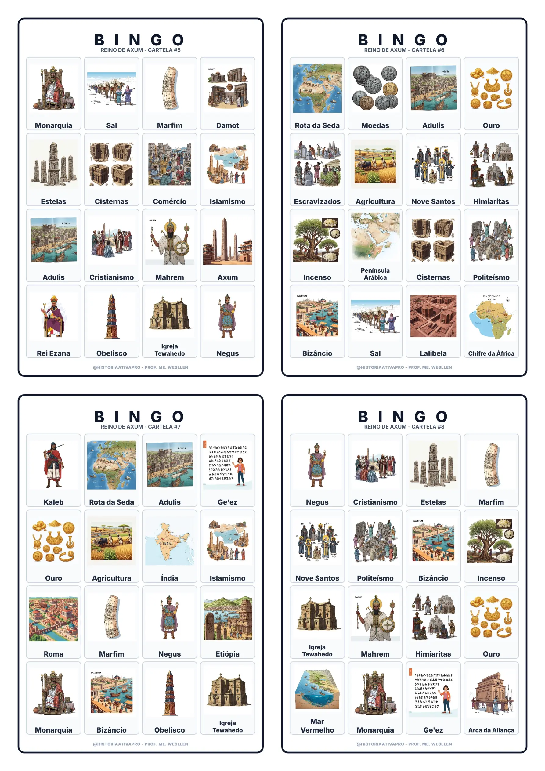 Bingo de História: Reino de Axum - 6º e 7º Ano — amostra 4: Jogo de Bingo sobre o Reino de Axum, Mar Vermelho e Rei Ezana