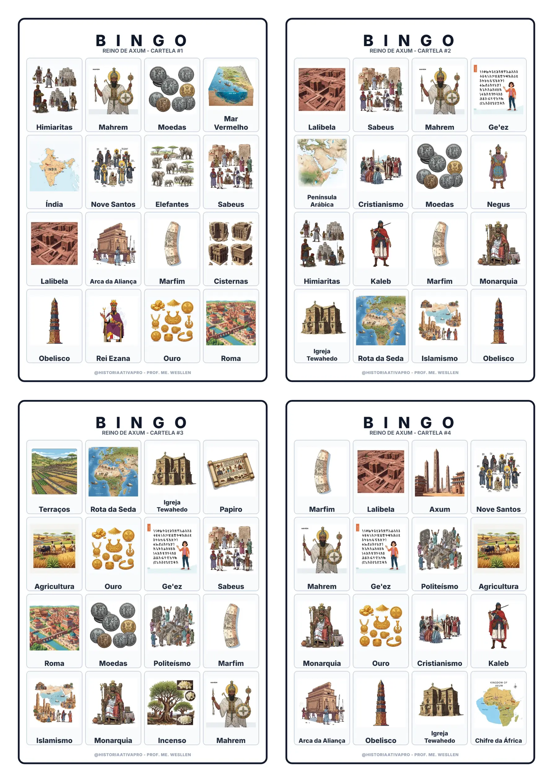 Bingo de História: Reino de Axum - 6º e 7º Ano — amostra 5: Jogo de Bingo sobre o Reino de Axum, Mar Vermelho e Rei Ezana