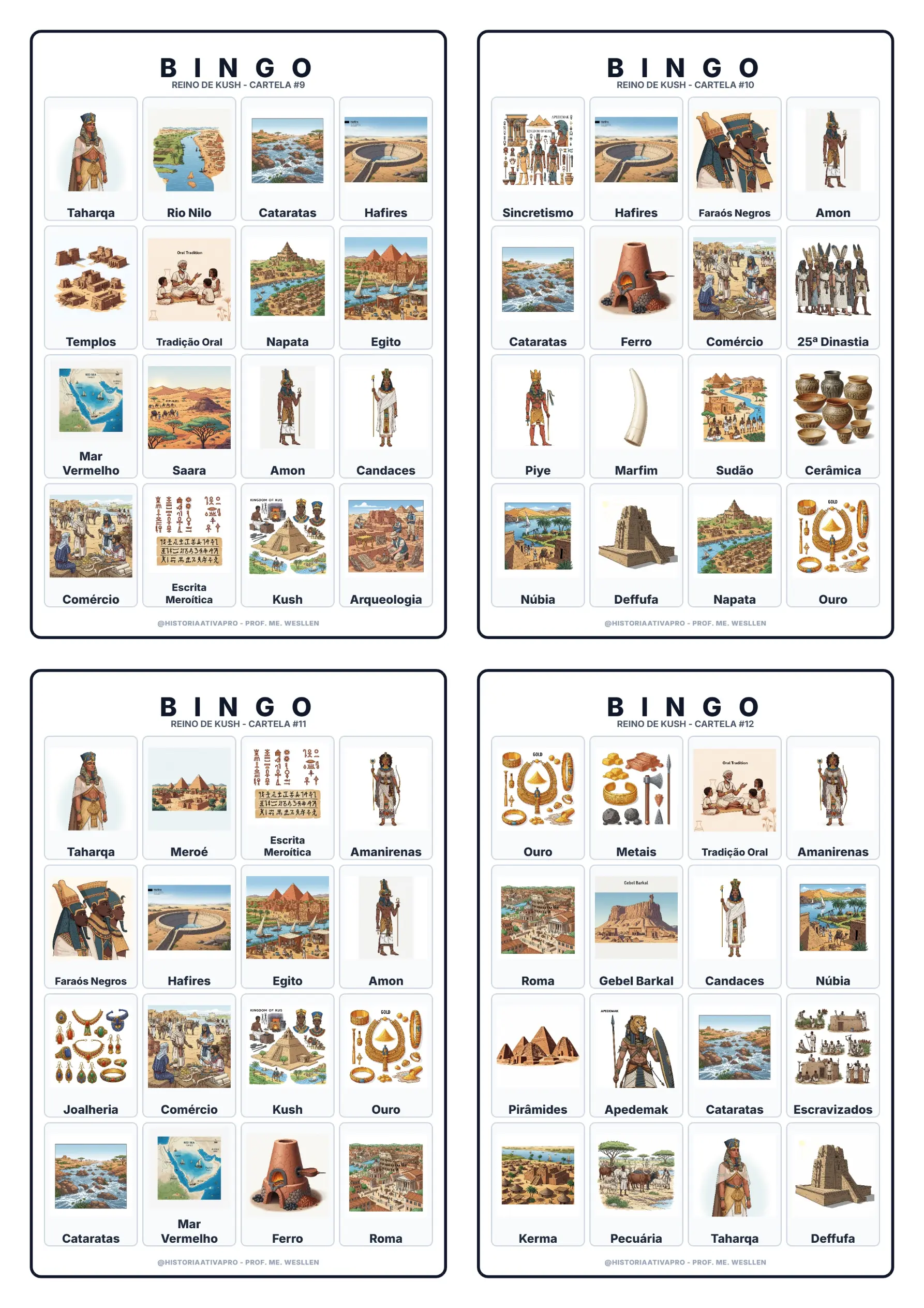Bingo de História: Reino de Kush - 6º e 7º Ano — amostra 3: Jogo de Bingo sobre o Reino de Kush, os Faraós Negros e Méroe