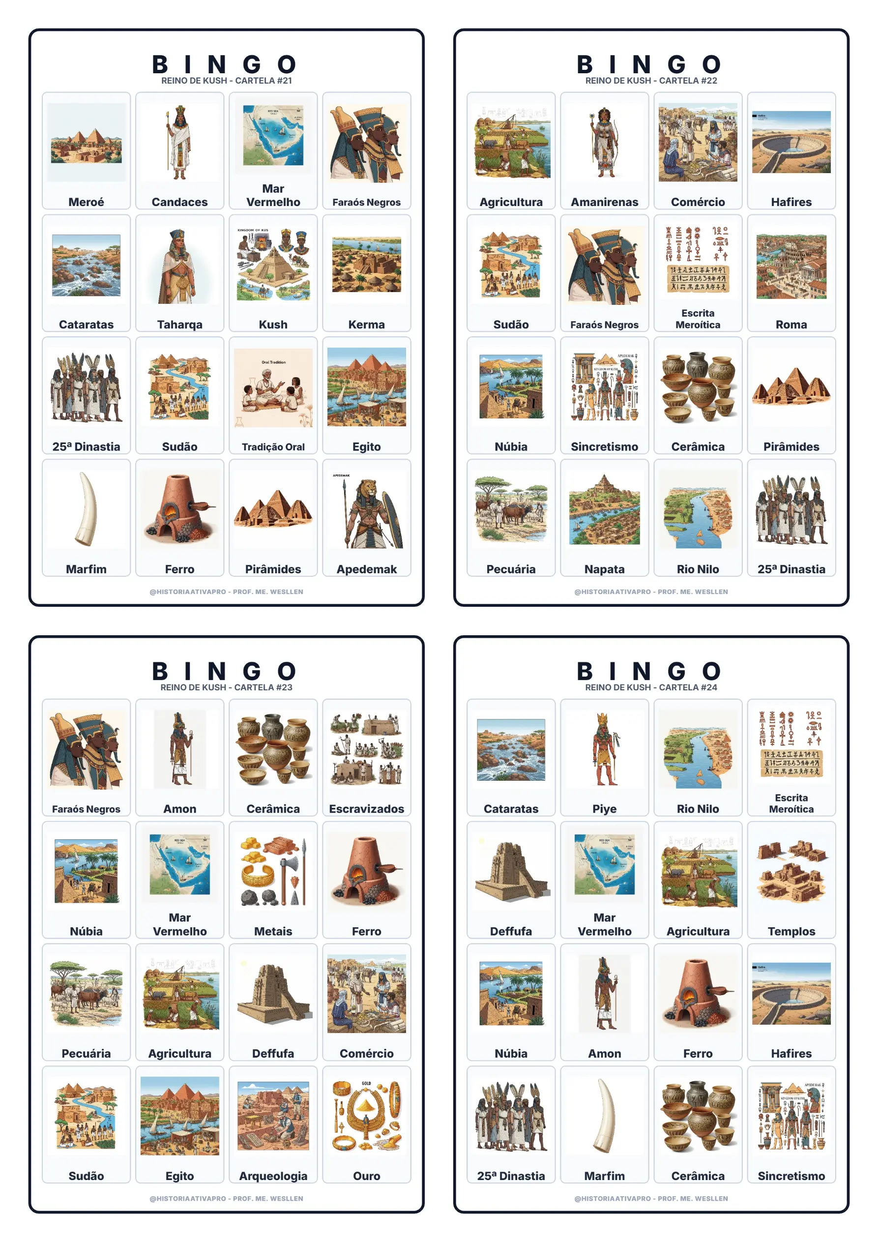 Bingo de História: Reino de Kush - 6º e 7º Ano — Jogos pedagógicos para Fundamental II (6º–9º): Jogo de Bingo sobre o Reino…
