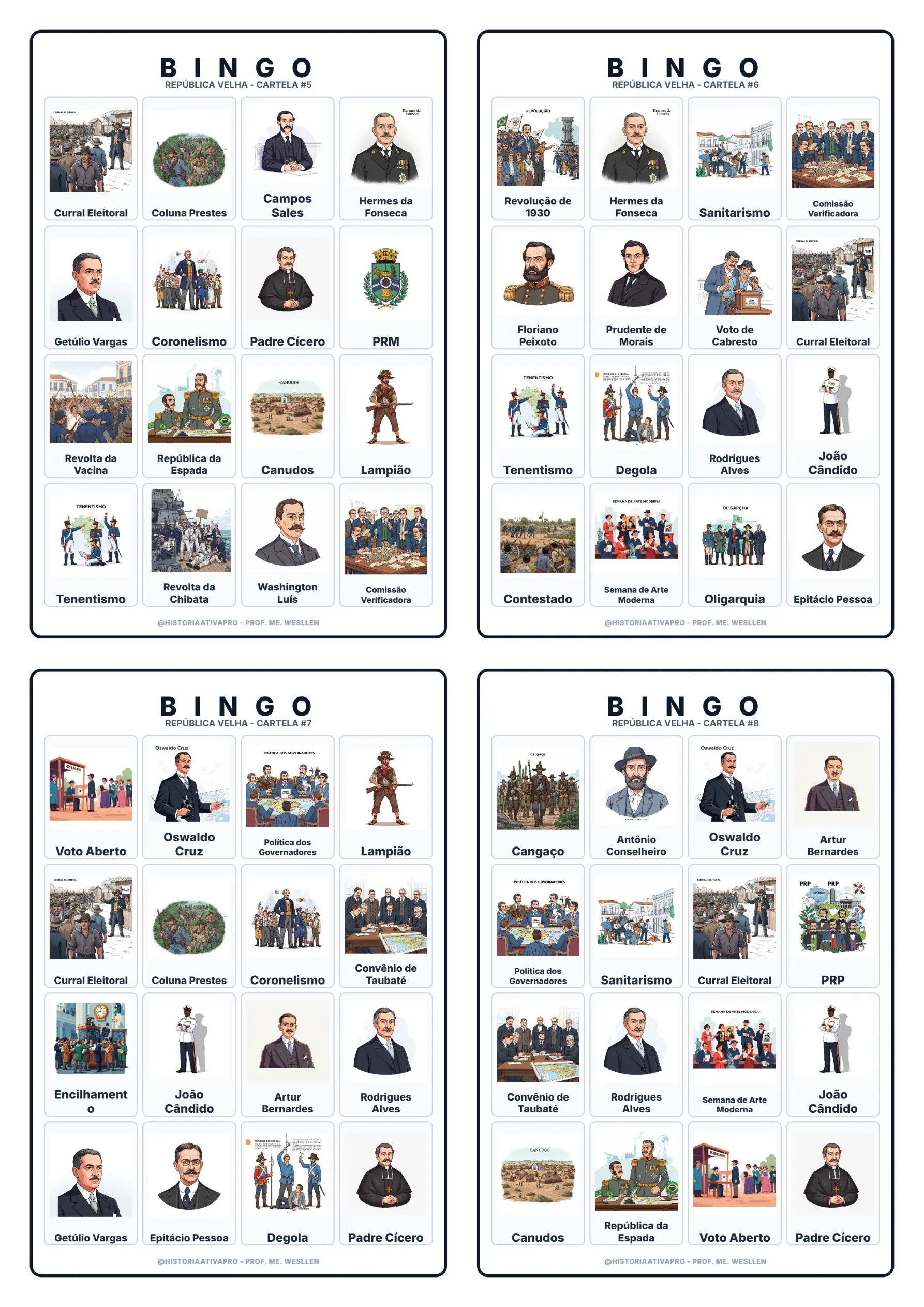 Bingo de História: República Velha - 9º Ano — amostra 4: Jogo de Bingo sobre a República Velha (1889–1930) Bingo de História: República Velha - 9º Ano — amostra 4: Jogo de Bingo sobre a República Velha (1889–1930)