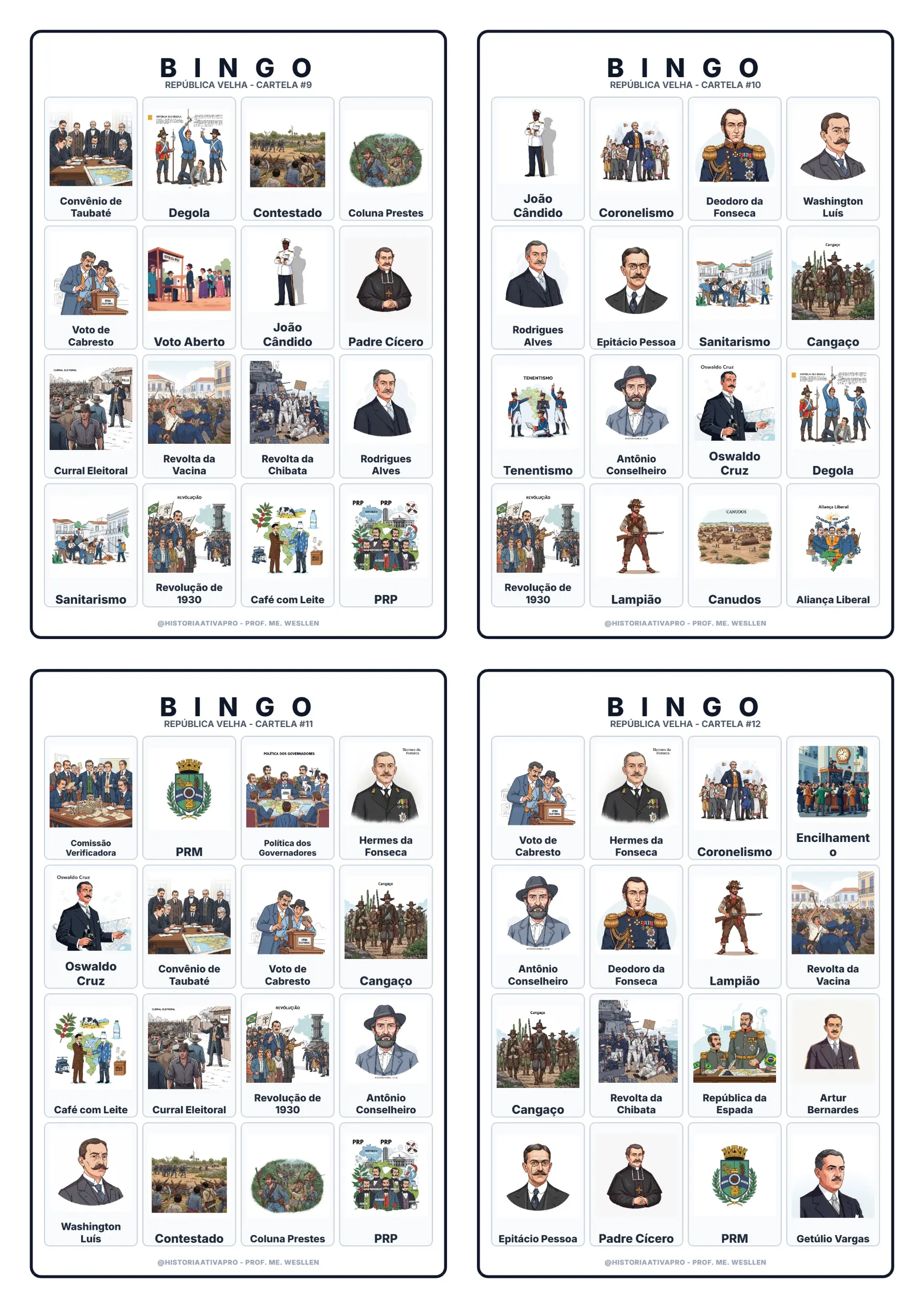 Bingo de História: República Velha - 9º Ano — amostra 5: Jogo de Bingo sobre a República Velha (1889–1930) Bingo de História: República Velha - 9º Ano — amostra 5: Jogo de Bingo sobre a República Velha (1889–1930)