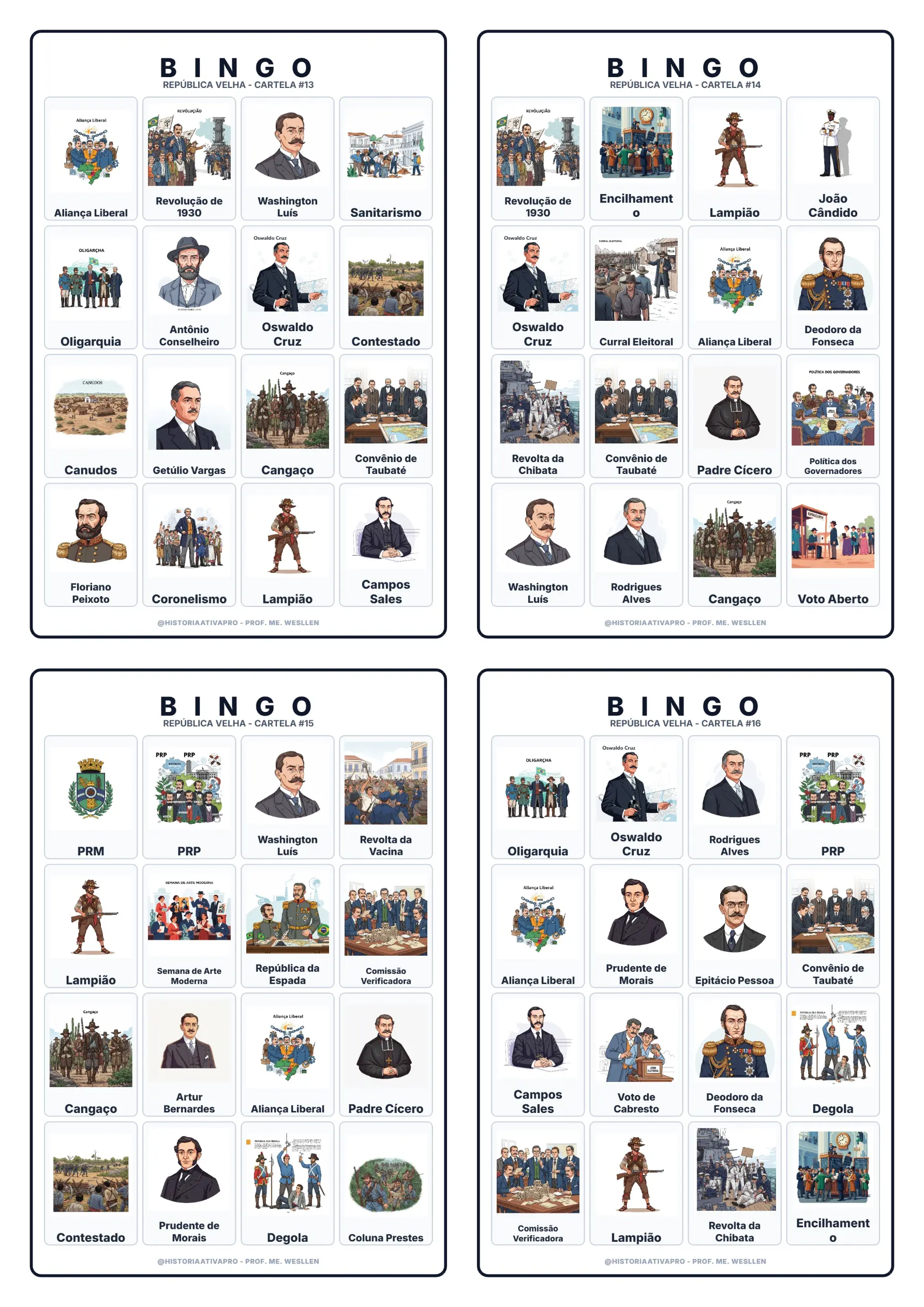 Bingo de História: República Velha - 9º Ano — amostra 6: Jogo de Bingo sobre a República Velha (1889–1930) Bingo de História: República Velha - 9º Ano — amostra 6: Jogo de Bingo sobre a República Velha (1889–1930)