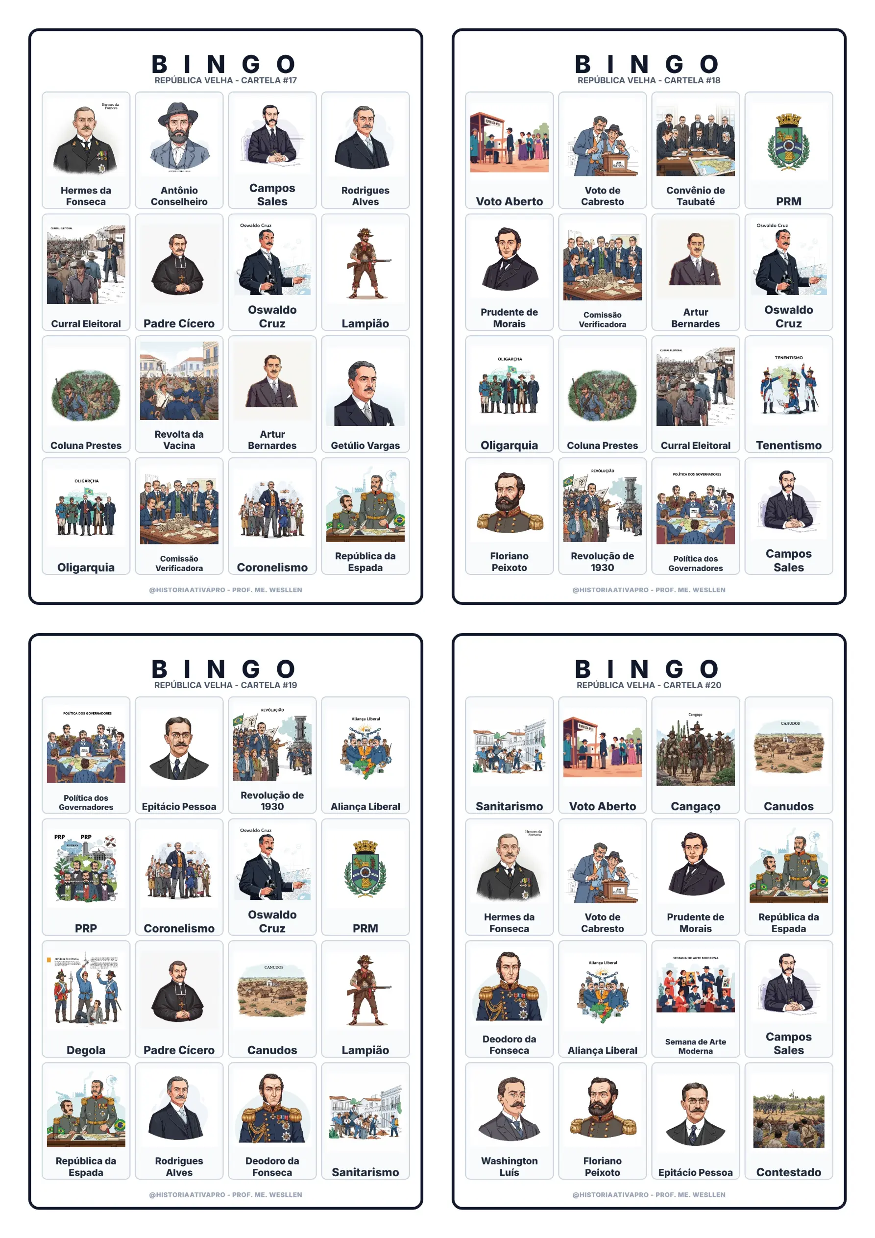 Bingo de História: República Velha - 9º Ano — amostra 7: Jogo de Bingo sobre a República Velha (1889–1930) Bingo de História: República Velha - 9º Ano — amostra 7: Jogo de Bingo sobre a República Velha (1889–1930)