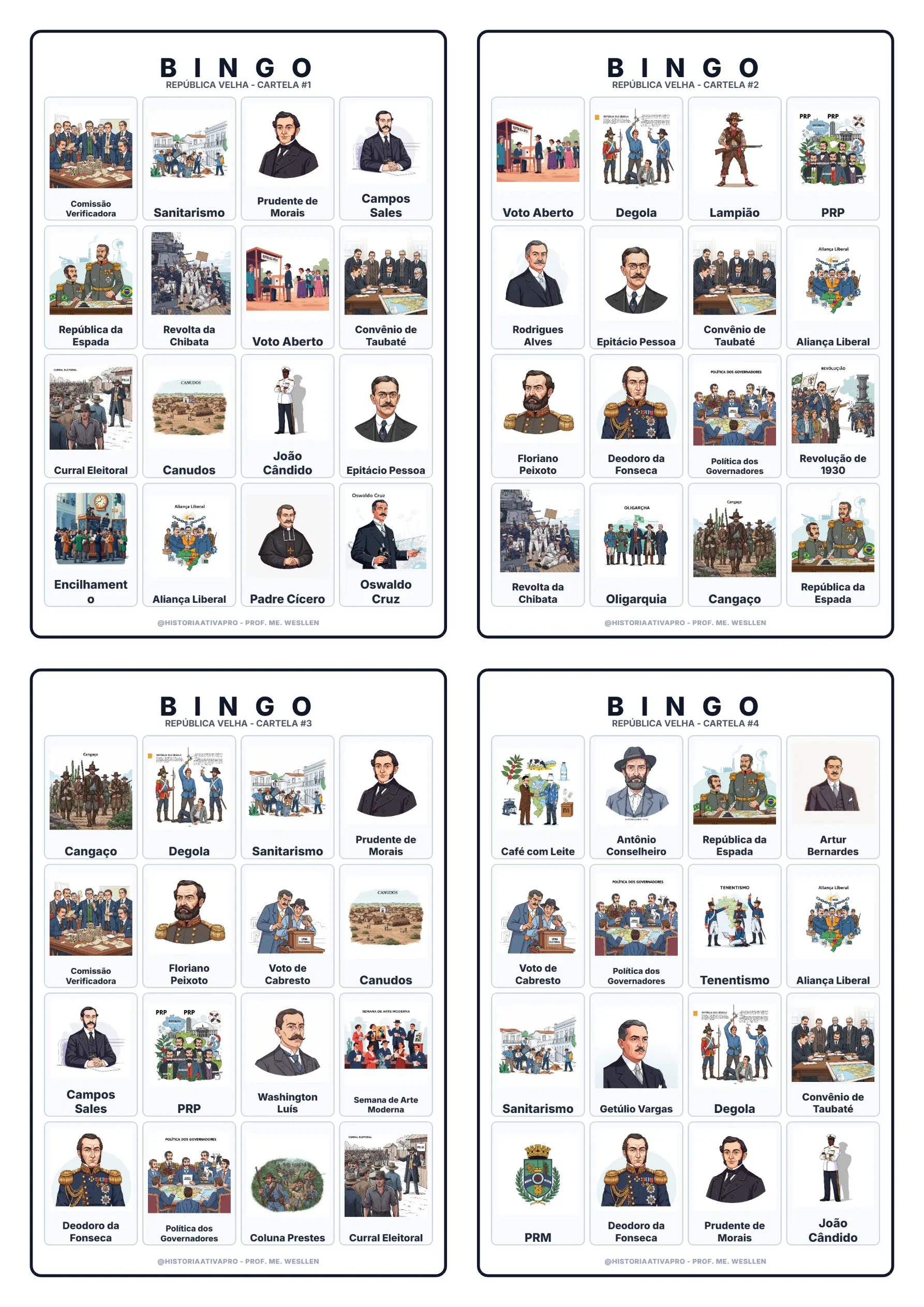 Bingo de História: República Velha - 9º Ano — Jogos pedagógicos para Fundamental II (6º–9º): Jogo de Bingo sobre a…