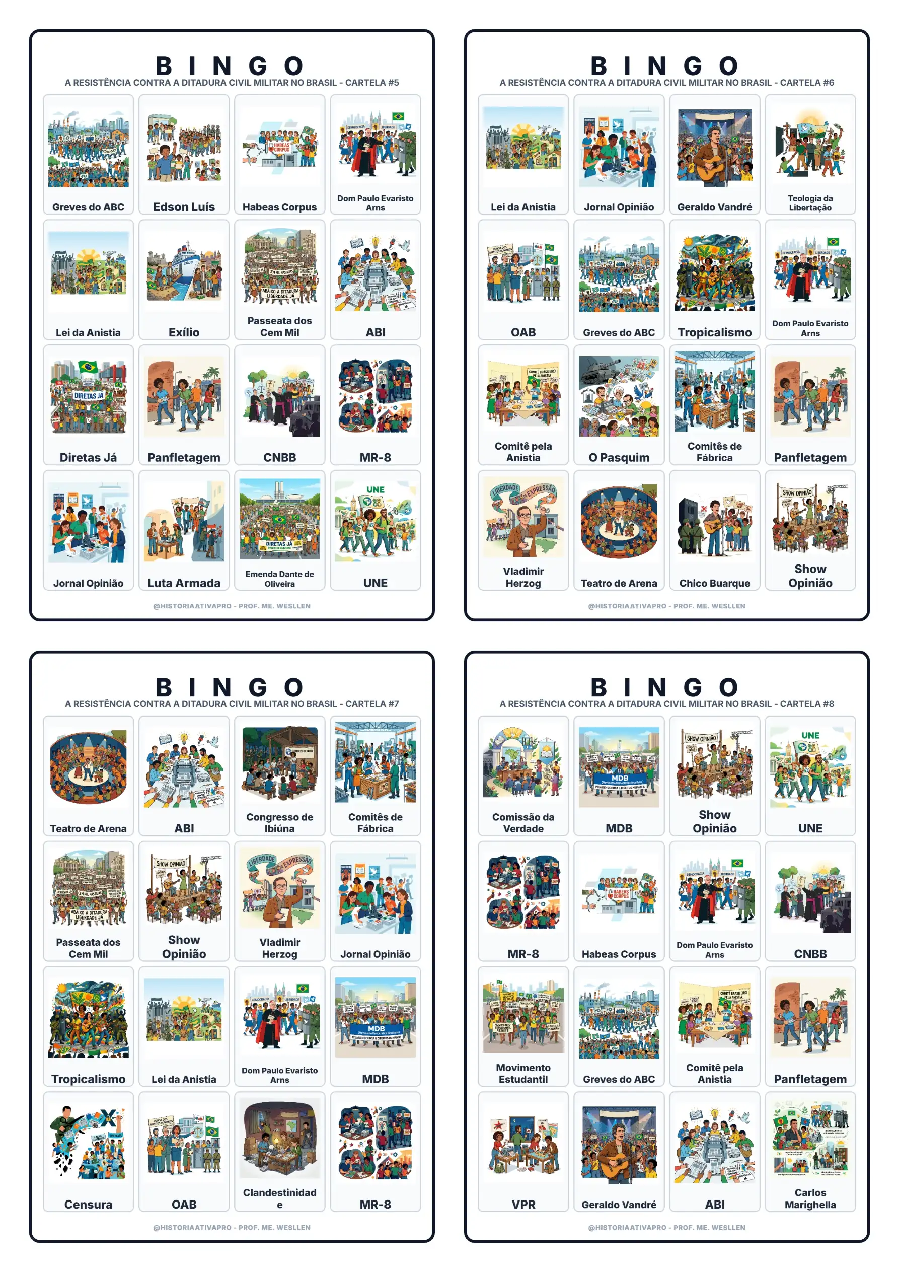 Bingo de História: Resistência à Ditadura - 9º Ano — amostra 4: Jogo de Bingo sobre a Resistência contra a Ditadura Militar…