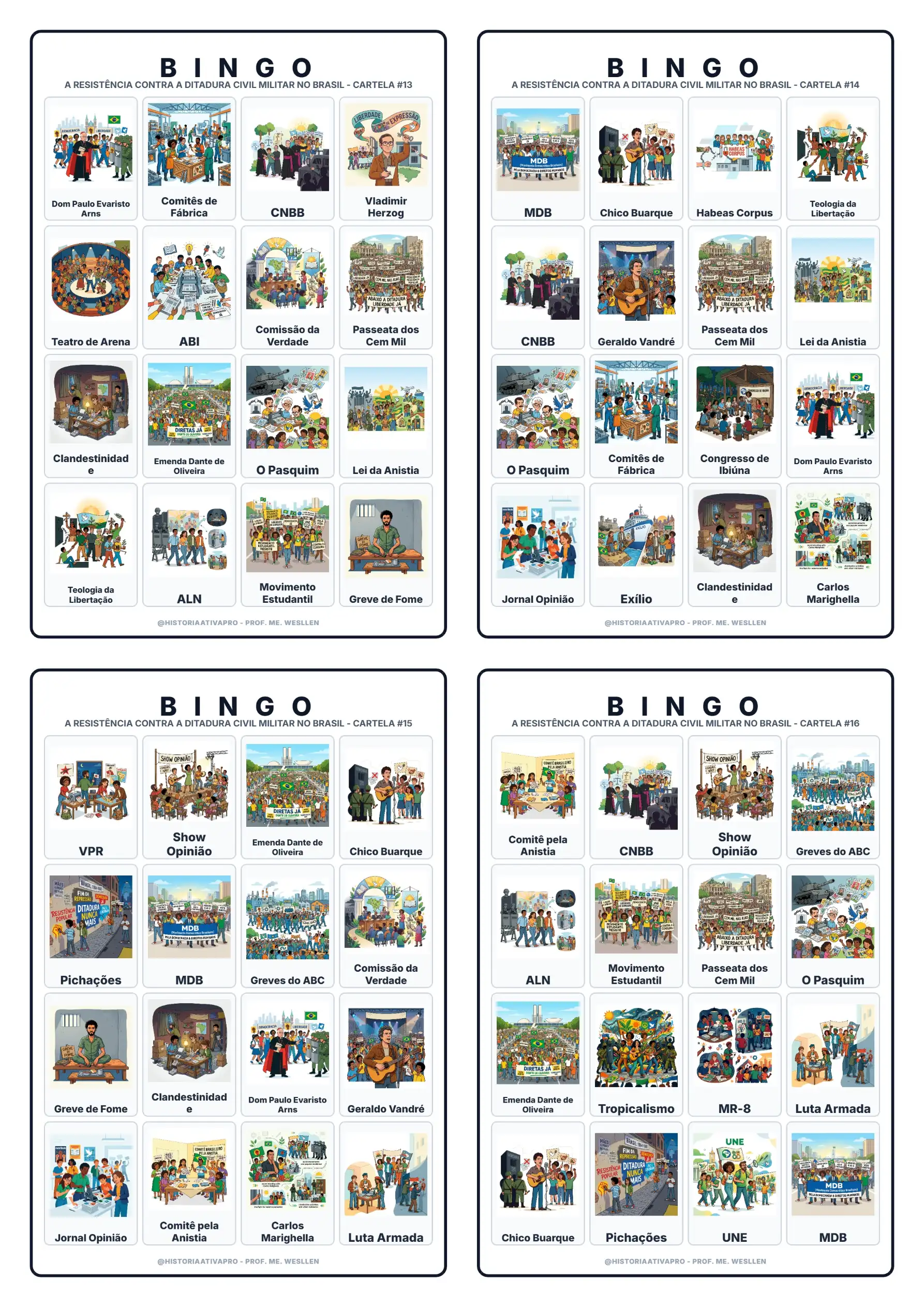 Bingo de História: Resistência à Ditadura - 9º Ano — amostra 5: Jogo de Bingo sobre a Resistência contra a Ditadura Militar…