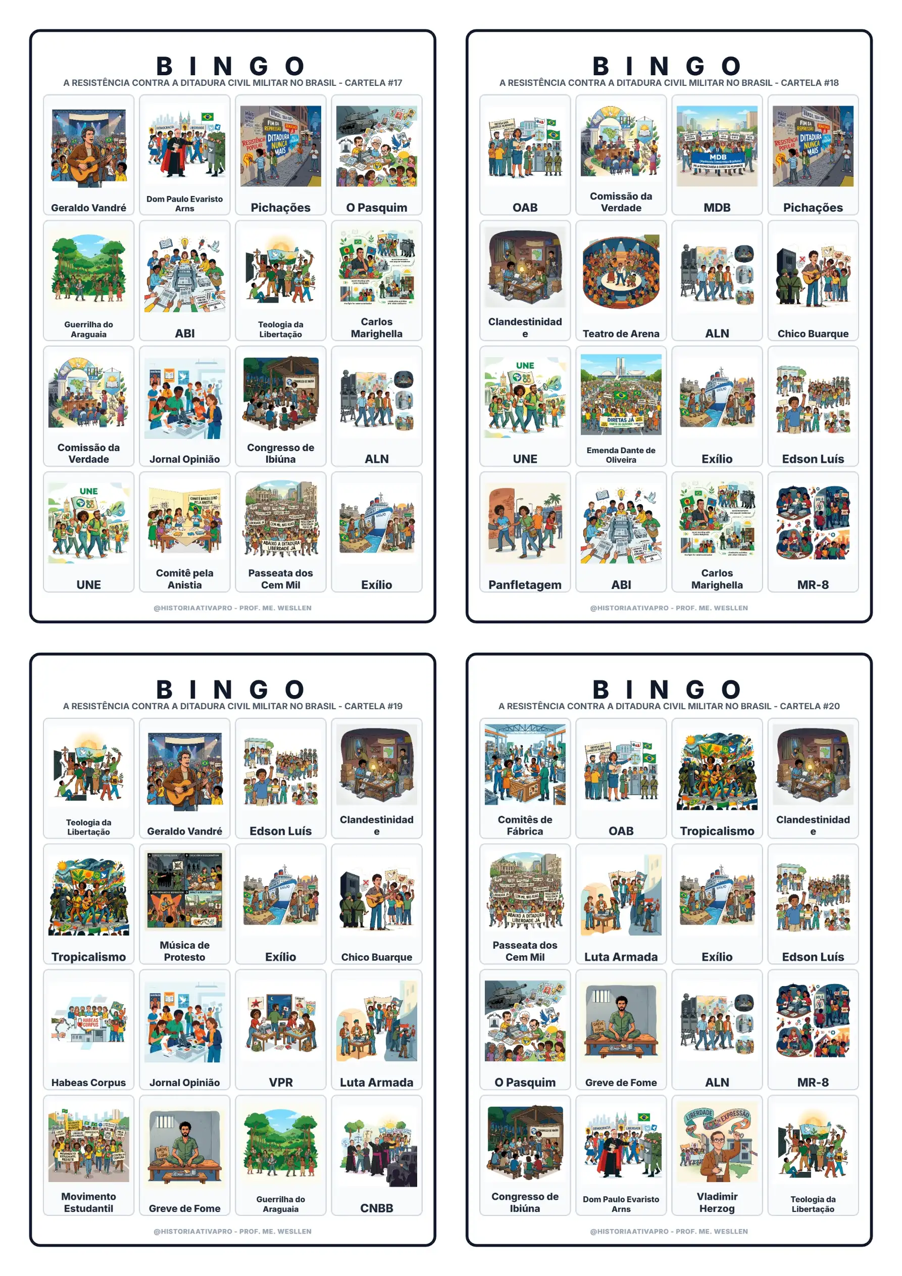 Bingo de História: Resistência à Ditadura - 9º Ano — amostra 6: Jogo de Bingo sobre a Resistência contra a Ditadura Militar…