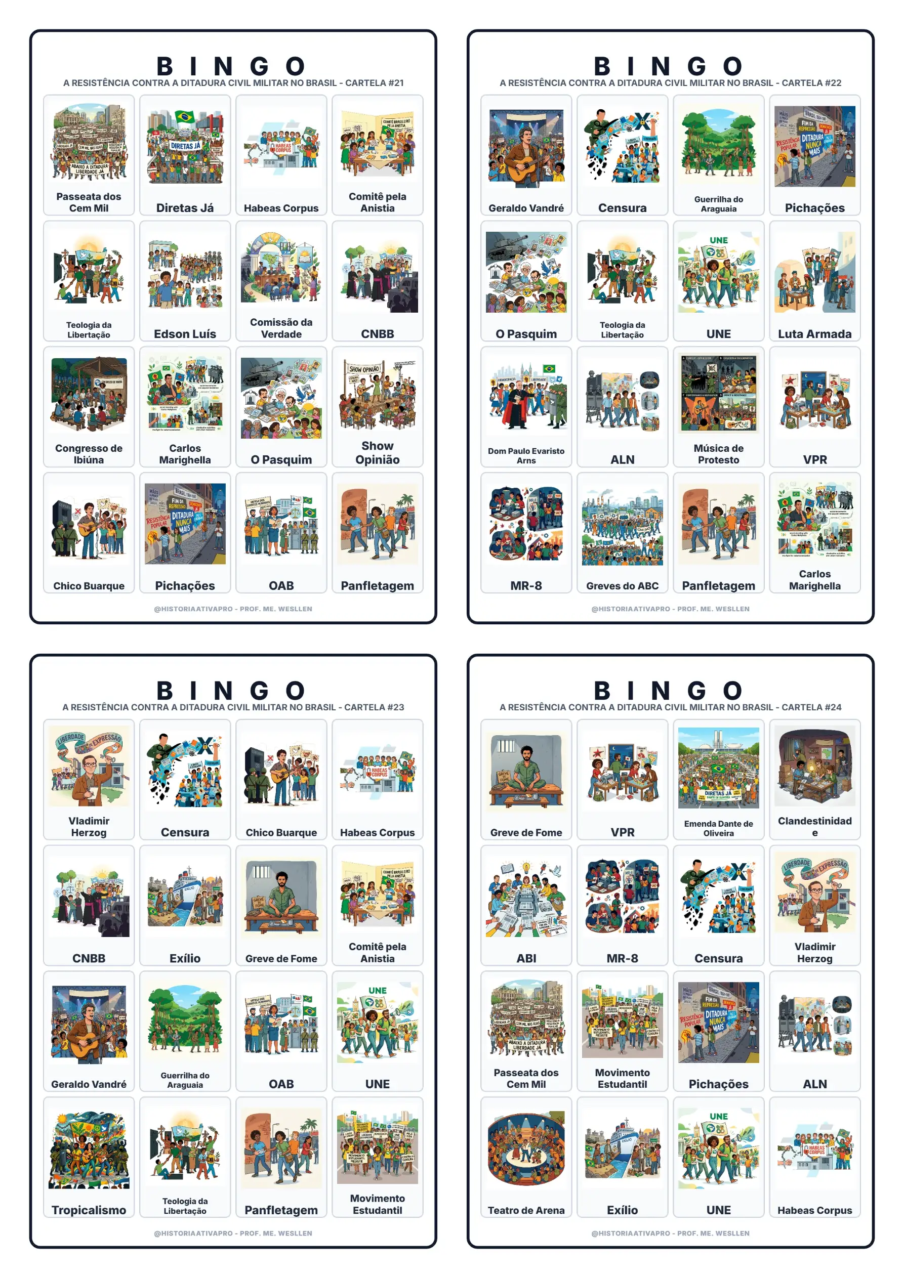 Bingo de História: Resistência à Ditadura - 9º Ano — amostra 7: Jogo de Bingo sobre a Resistência contra a Ditadura Militar…