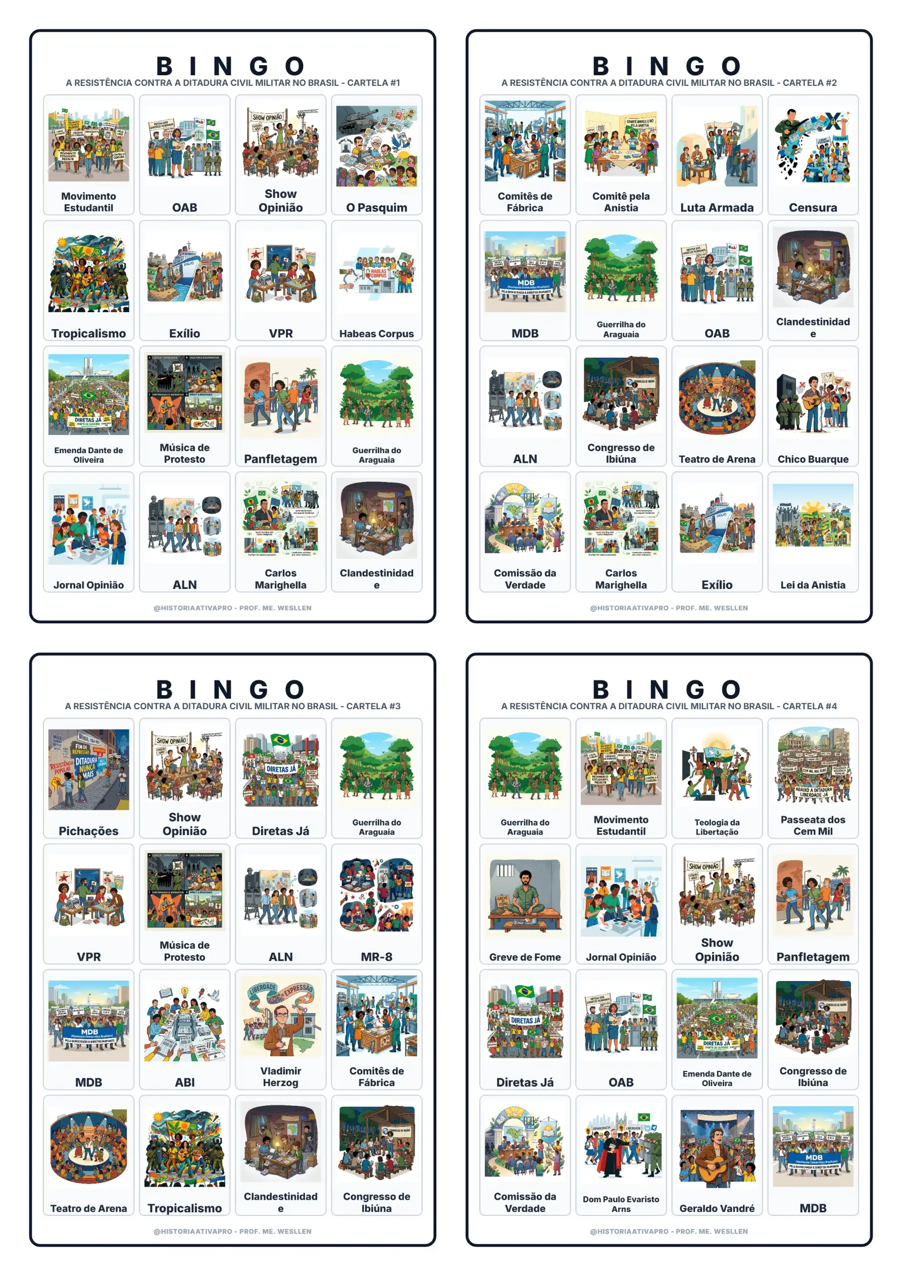 Bingo de História: Resistência à Ditadura - 9º Ano — Jogos pedagógicos para Fundamental II (6º–9º): Jogo de Bingo sobre a…