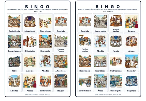 Bingo de História: Revolta dos Malês - 8º Ano — amostra 1: O que é o material? O Bingo de História: Revolta dos Malês… Bingo de História: Revolta dos Malês - 8º Ano — amostra 1: O que é o material? O Bingo de História: Revolta dos Malês…