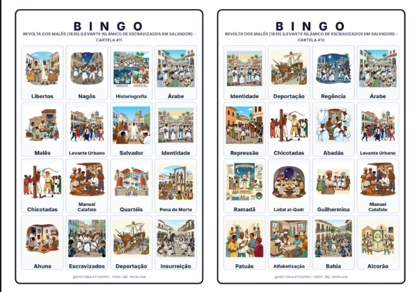 Bingo de História: Revolta dos Malês - 8º Ano — amostra 3: Jogo de Bingo sobre a Revolta dos Malês (1835) em Salvador Bingo de História: Revolta dos Malês - 8º Ano — amostra 3: Jogo de Bingo sobre a Revolta dos Malês (1835) em Salvador