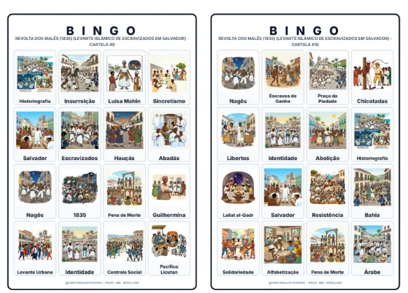 Bingo de História: Revolta dos Malês - 8º Ano — amostra 4: Jogo de Bingo sobre a Revolta dos Malês (1835) em Salvador Bingo de História: Revolta dos Malês - 8º Ano — amostra 4: Jogo de Bingo sobre a Revolta dos Malês (1835) em Salvador