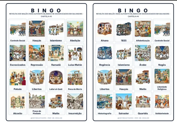 Bingo de História: Revolta dos Malês - 8º Ano — amostra 7: Jogo de Bingo sobre a Revolta dos Malês (1835) em Salvador Bingo de História: Revolta dos Malês - 8º Ano — amostra 7: Jogo de Bingo sobre a Revolta dos Malês (1835) em Salvador