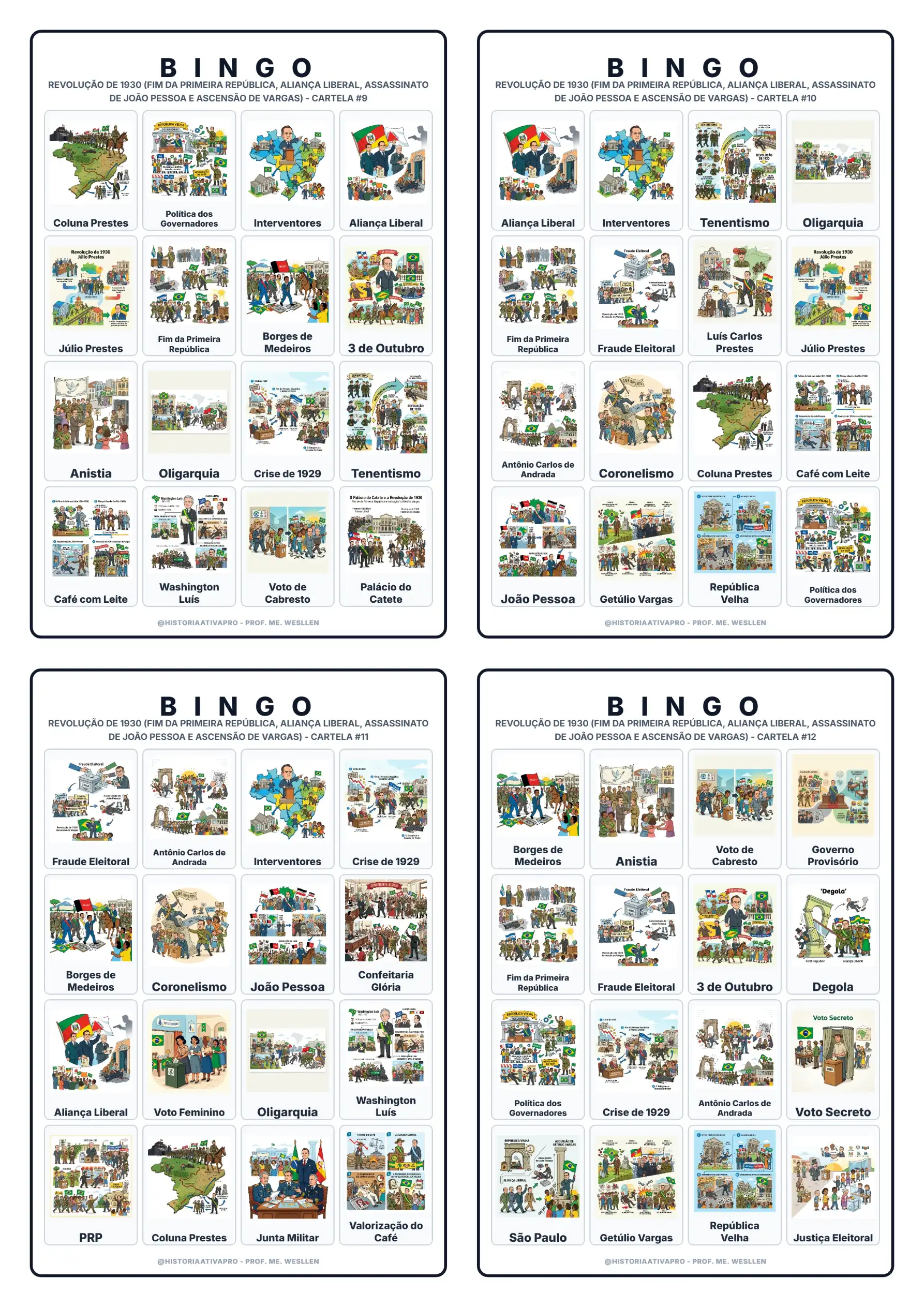 Bingo de História: Revolução de 1930 - 9º Ano — amostra 5: Jogo de Bingo sobre a Revolução de 1930 e a ascensão de Getúlio…