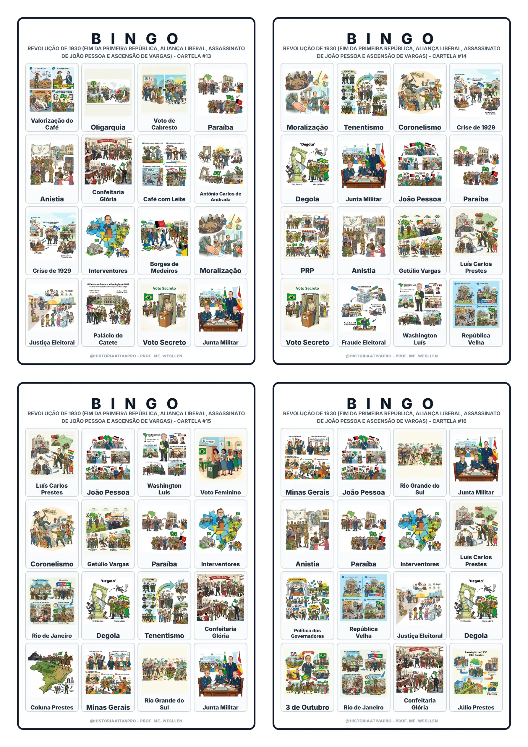 Bingo de História: Revolução de 1930 - 9º Ano — amostra 6: Jogo de Bingo sobre a Revolução de 1930 e a ascensão de Getúlio…