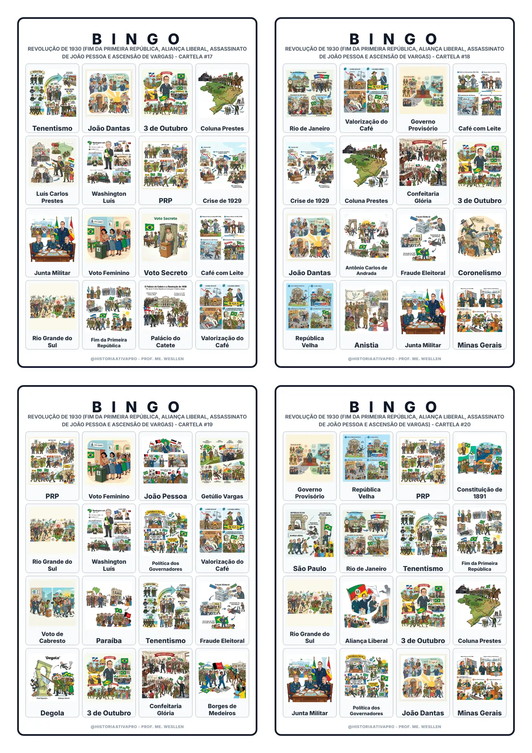 Bingo de História: Revolução de 1930 - 9º Ano — amostra 7: Jogo de Bingo sobre a Revolução de 1930 e a ascensão de Getúlio…