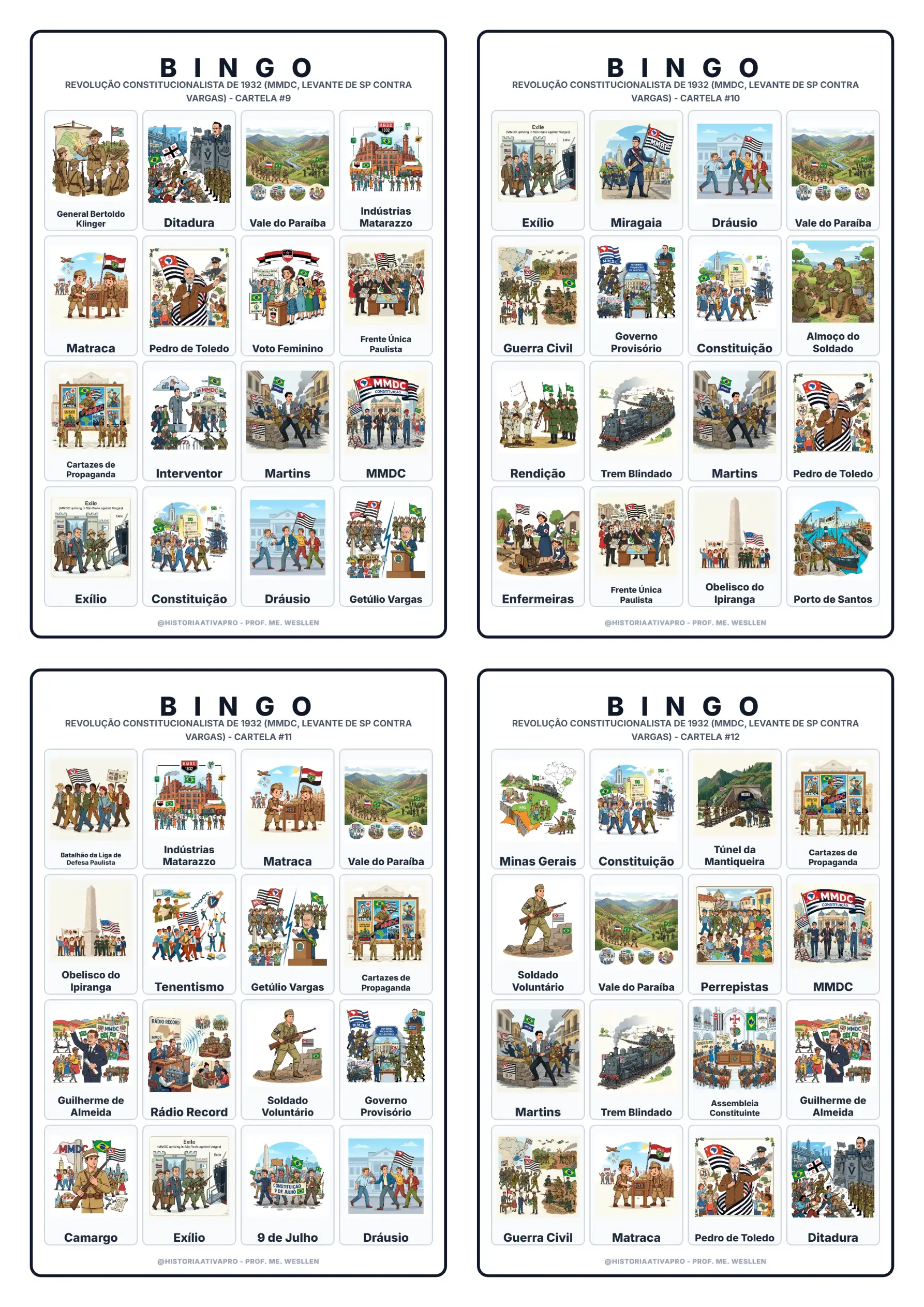 Bingo de História: Revolução de 1932 - 9º Ano — amostra 5: Jogo de Bingo sobre a Revolução Constitucionalista de 1932 e o…