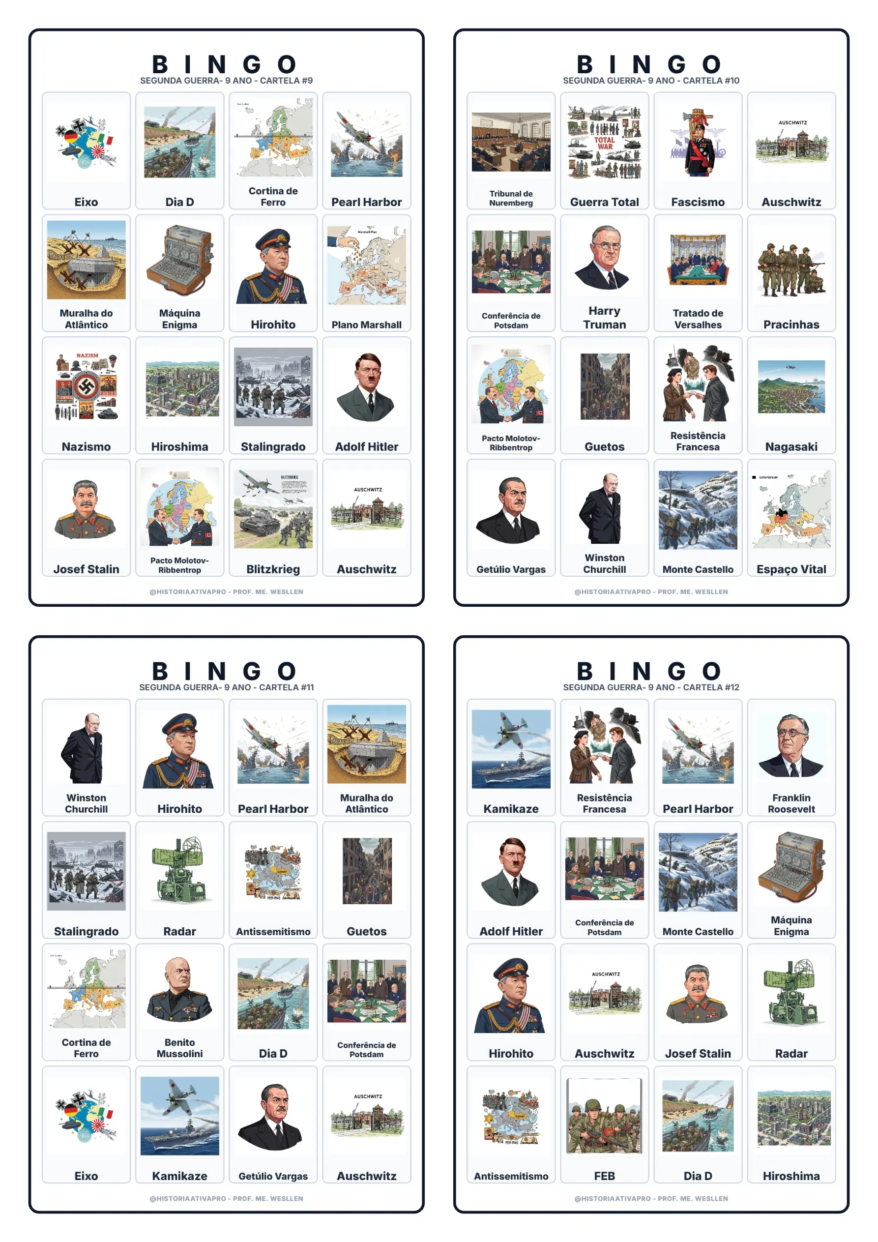 Bingo de História: Segunda Guerra Mundial - 9º Ano e Ensino Médio — amostra 5: Jogo de Bingo sobre a Segunda Guerra…