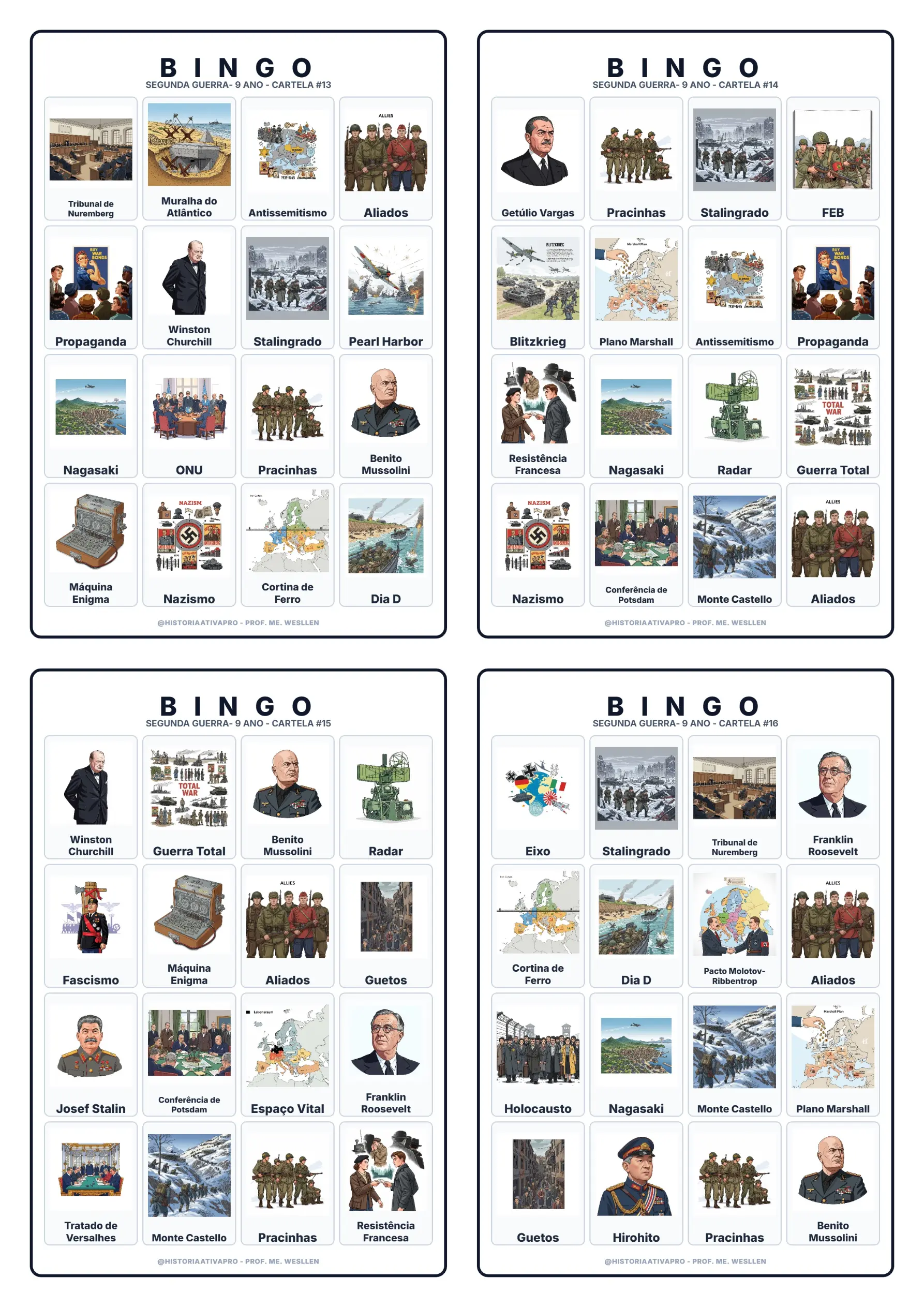 Bingo de História: Segunda Guerra Mundial - 9º Ano e Ensino Médio — amostra 6: Jogo de Bingo sobre a Segunda Guerra…