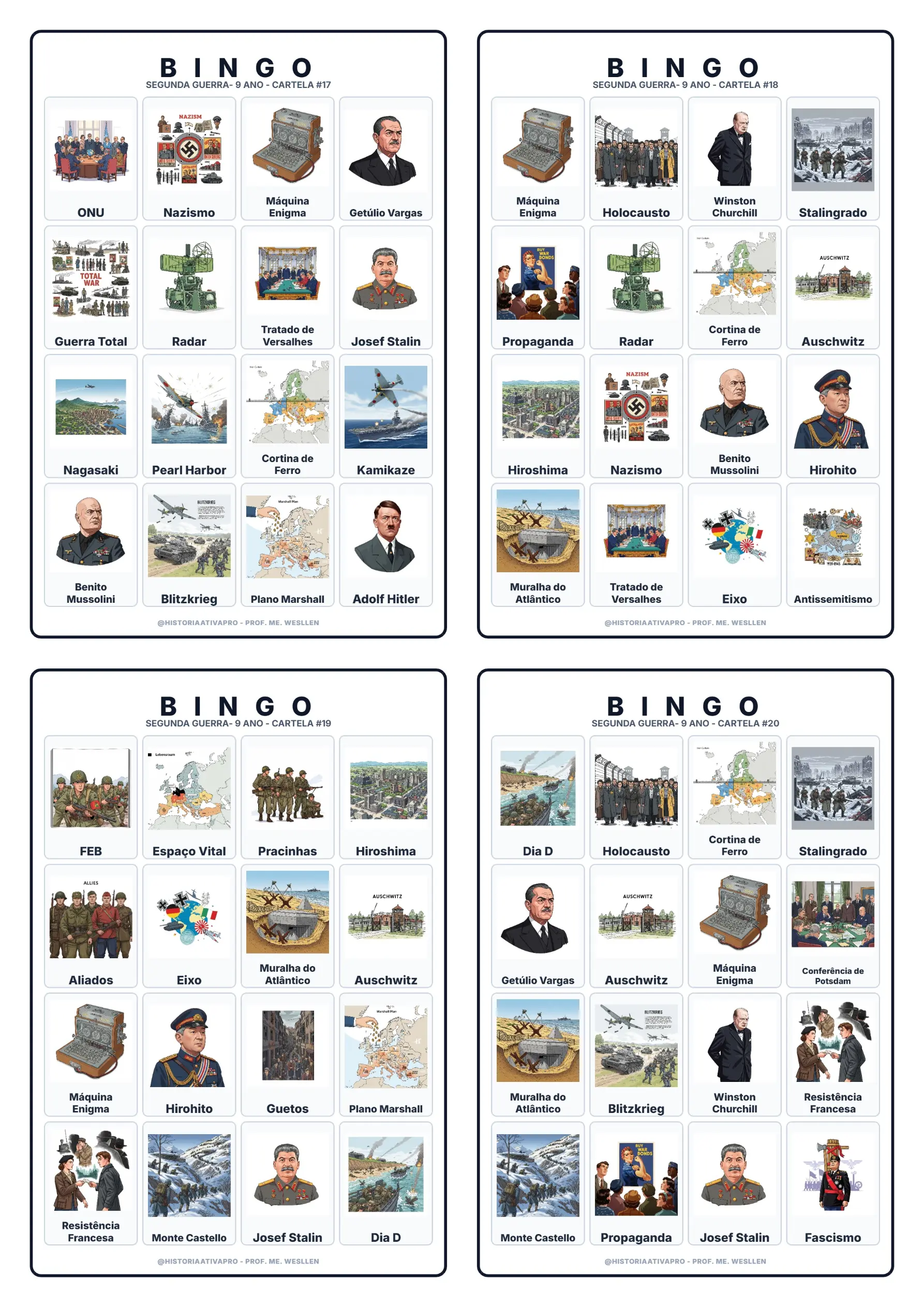 Bingo de História: Segunda Guerra Mundial - 9º Ano e Ensino Médio — amostra 7: Jogo de Bingo sobre a Segunda Guerra…