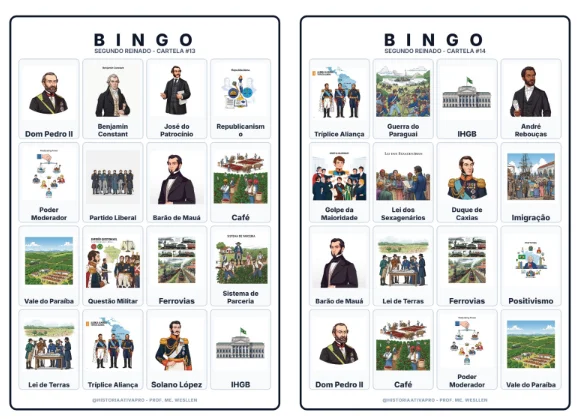 Bingo de História: Segundo Reinado - 8º Ano — amostra 2: O que vem dentro?