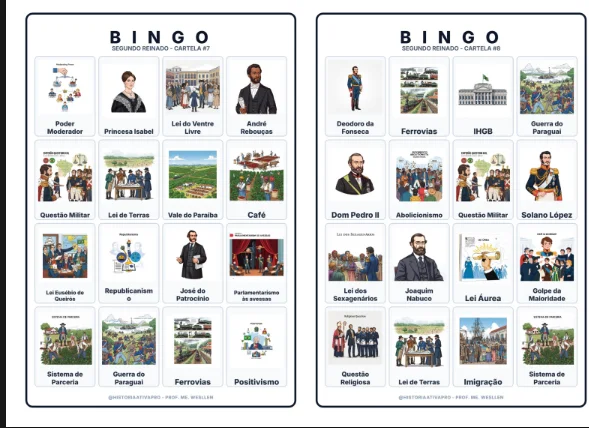 Bingo de História: Segundo Reinado - 8º Ano — amostra 5: Jogo de Bingo sobre o Segundo Reinado (1840–1889) e D