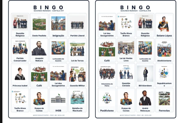 Bingo de História: Segundo Reinado - 8º Ano — Jogos pedagógicos para Fundamental II (6º–9º): Jogo de Bingo sobre o Segundo…