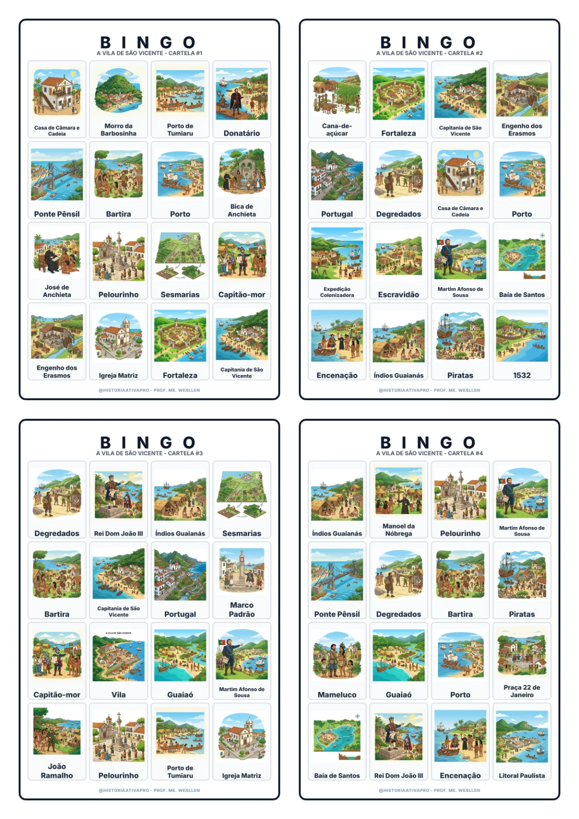 Bingo de História: Vila de São Vicente - 7º Ano — Jogos pedagógicos para Fundamental II (6º–9º): Jogo de Bingo sobre a…