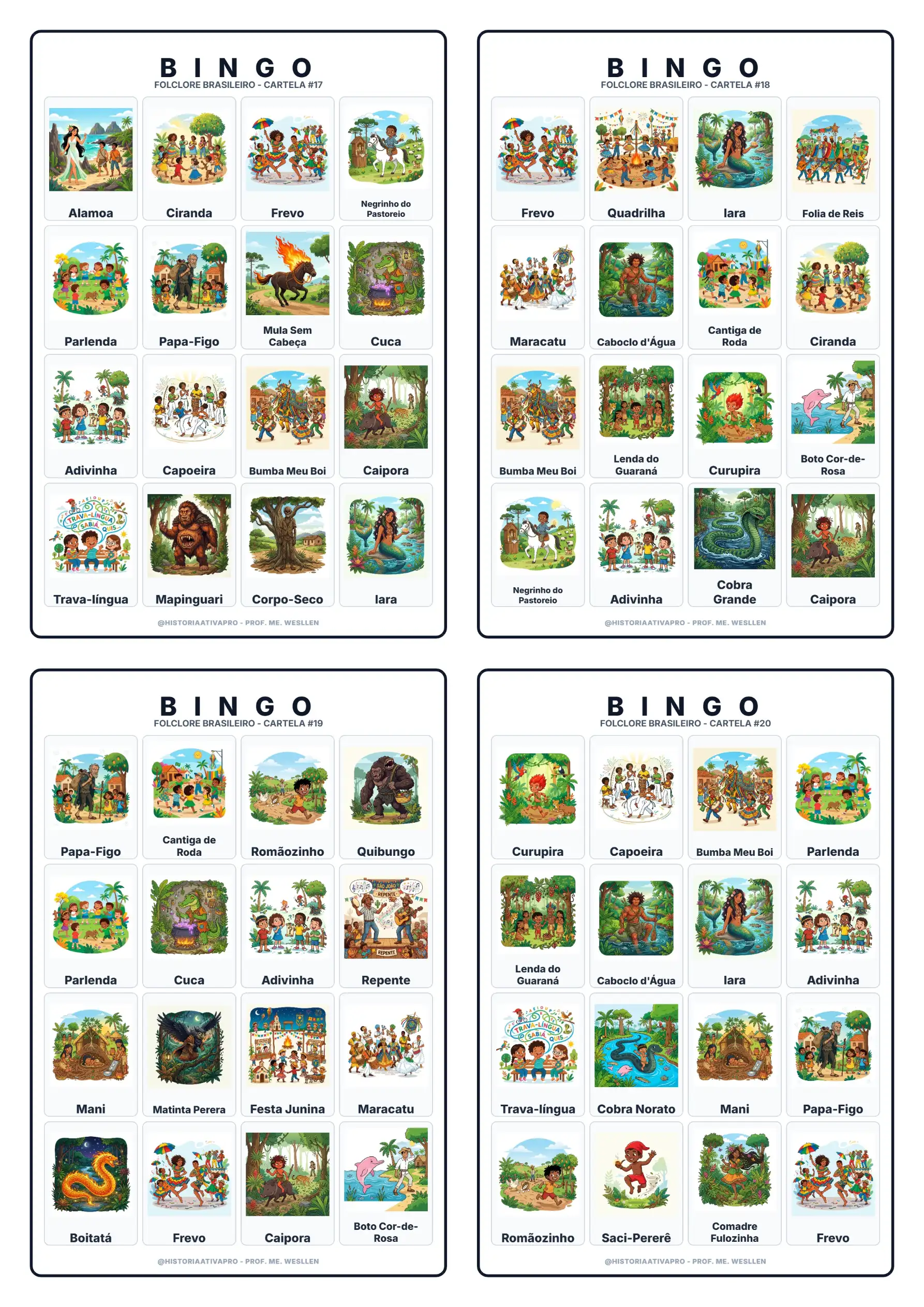 Bingo do Folclore Brasileiro: 40 Cartelas + Gabarito — amostra 1: Bingo do Folclore Brasileiro é um jogo pedagógico pronto…