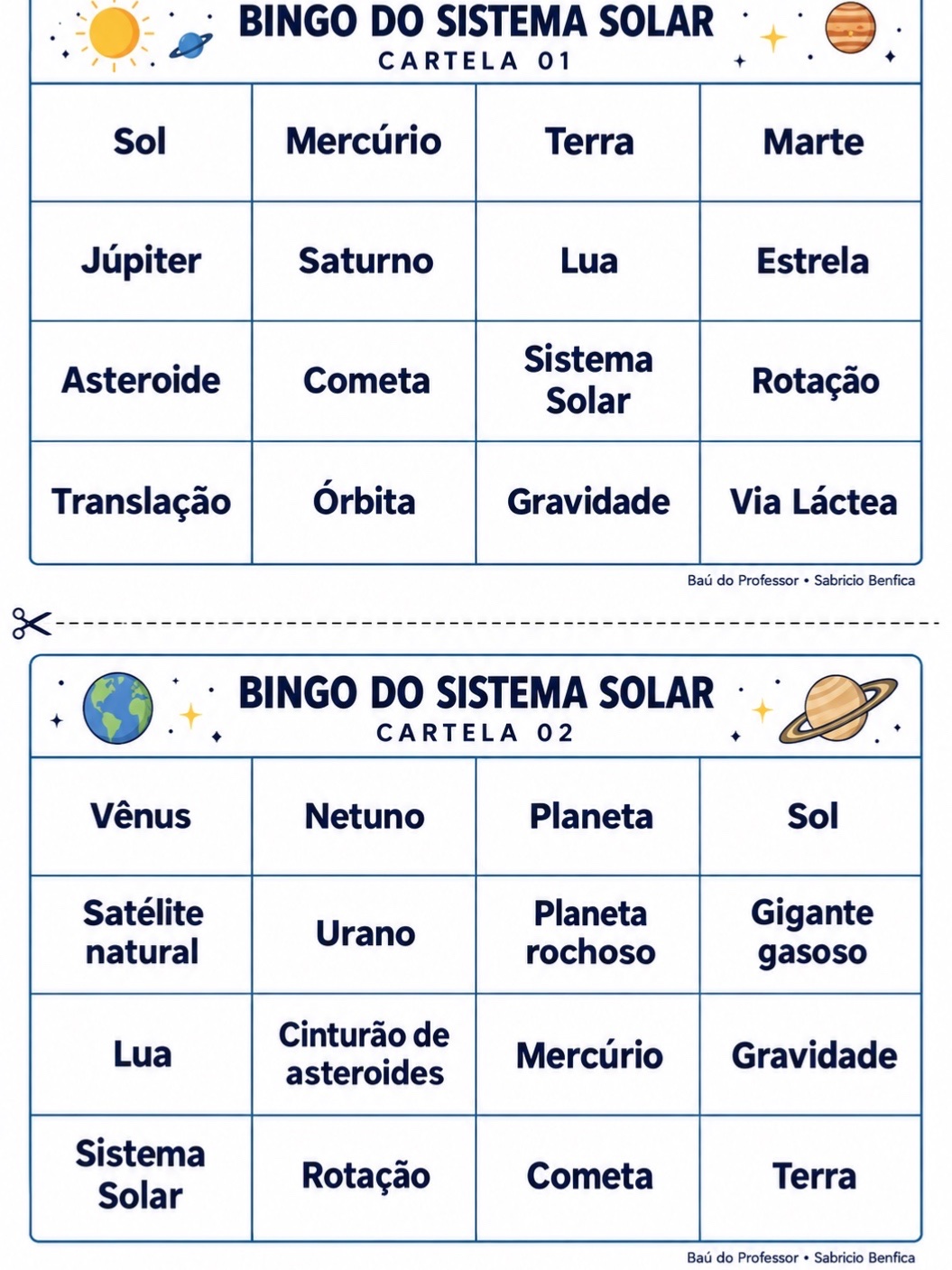 Bingo do Sistema Solar para Imprimir – Jogo de Ciências — amostra 1: Bingo do Sistema Solar em PDF: 20 cartelas, 24 fichas…