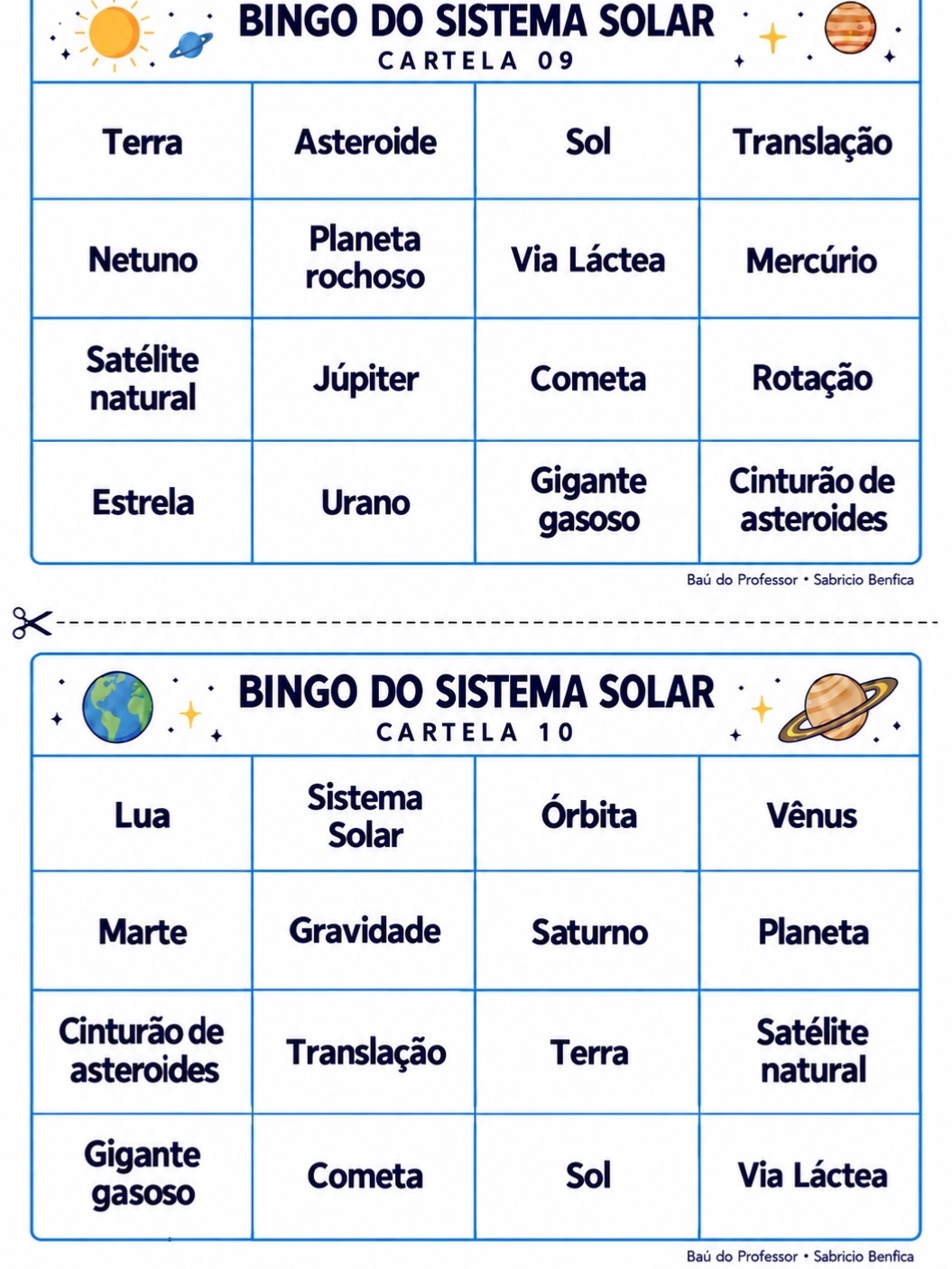 Bingo do Sistema Solar para Imprimir – Jogo de Ciências — amostra 3: Bingo do Sistema Solar em PDF: 20 cartelas, 24 fichas…