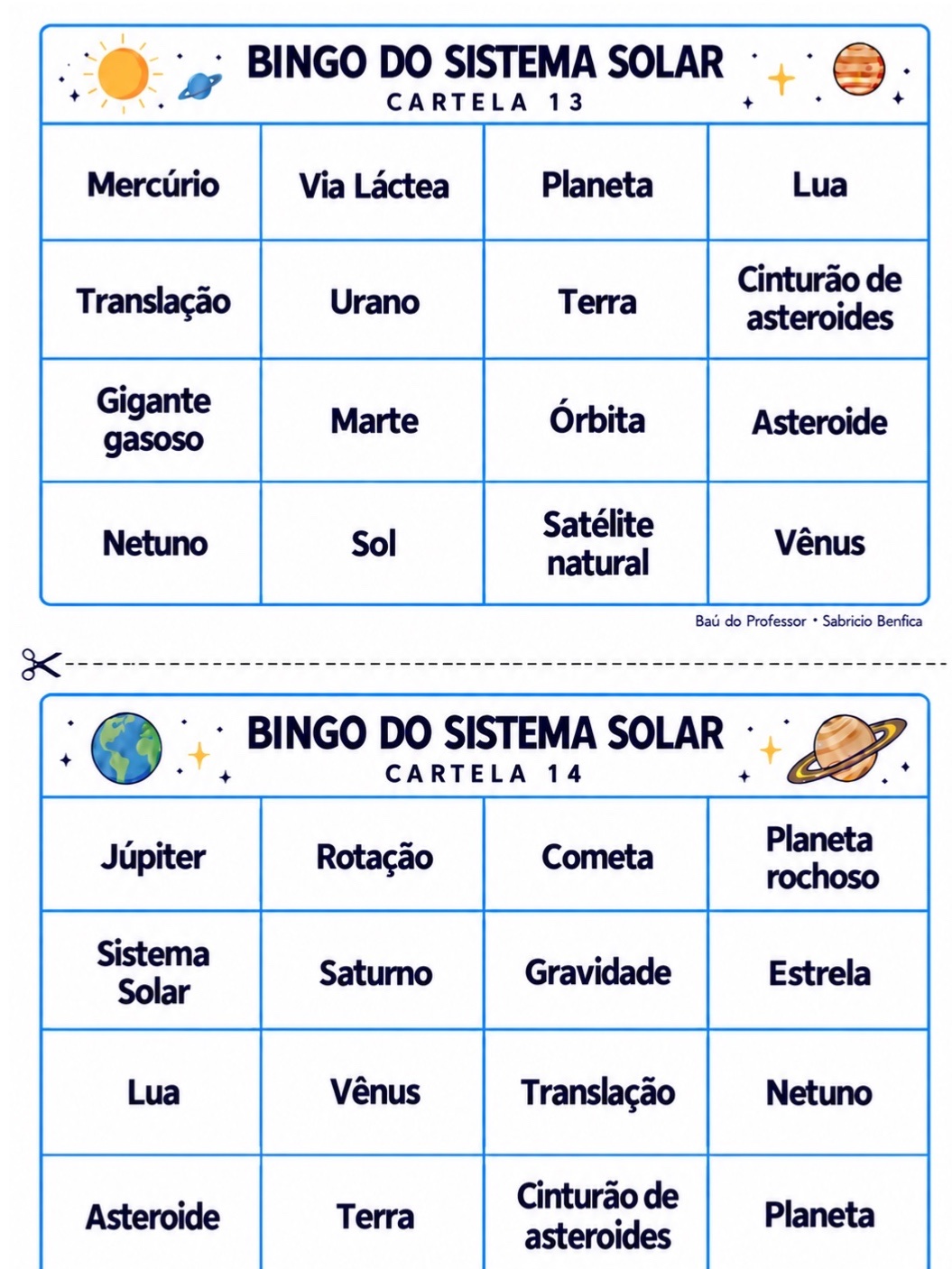 Bingo do Sistema Solar para Imprimir – Jogo de Ciências — amostra 4: Bingo do Sistema Solar em PDF: 20 cartelas, 24 fichas…