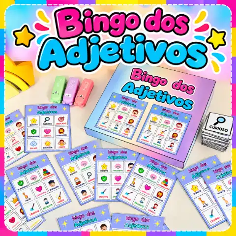 Bingo dos Adjetivos – 30 Cartelas + Cards para Sorteio — capa do material