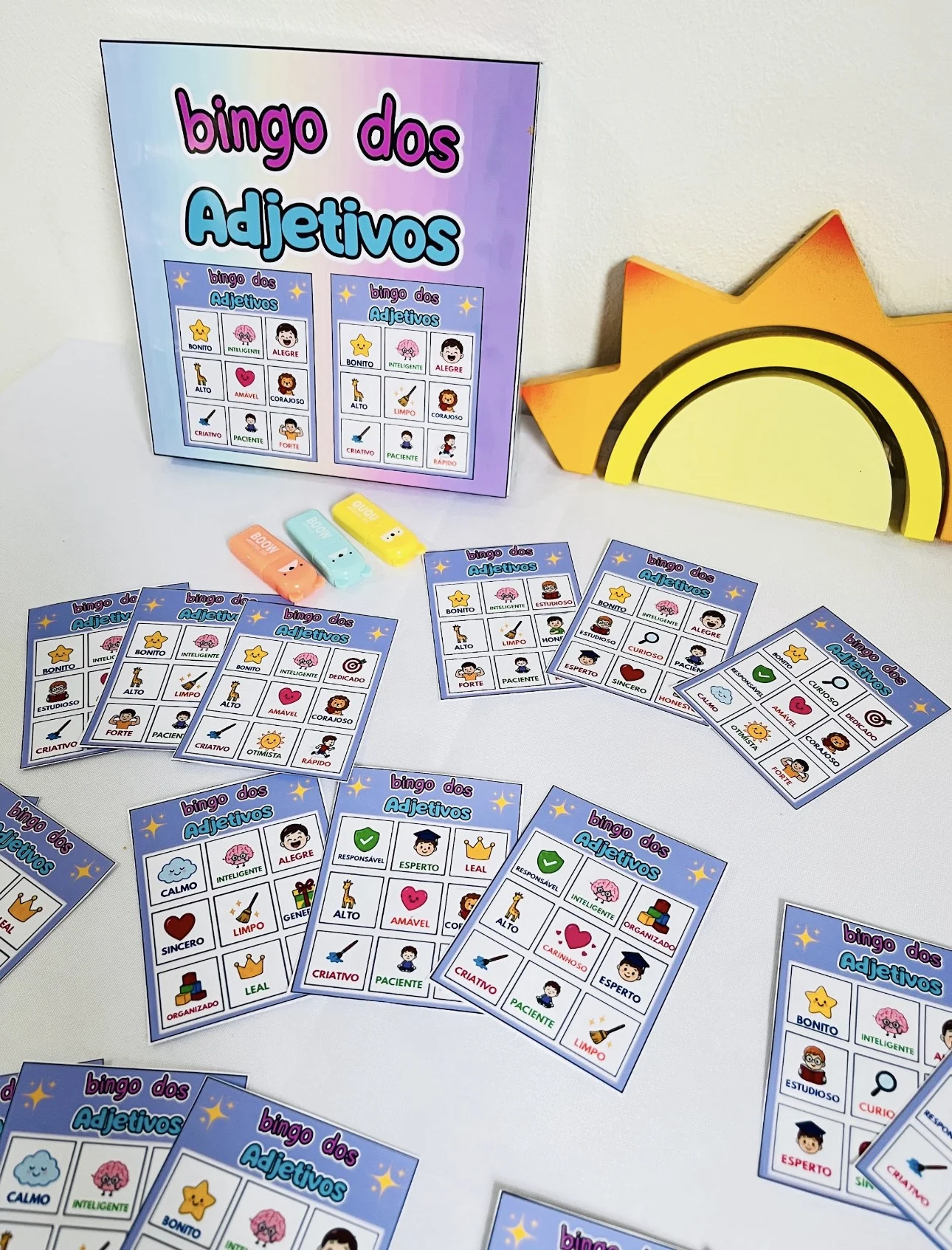 Bingo dos adjetivos — amostra 1: 🌟 BINGO DOS ADJETIVOS 🌟 Aprender adjetivos nunca foi tão divertido