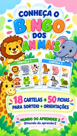 🐾 Bingo dos Animais — amostra 3: Com o Bingo dos Animais, os pequenos brincam de observar, reconhecer e encontrar os…