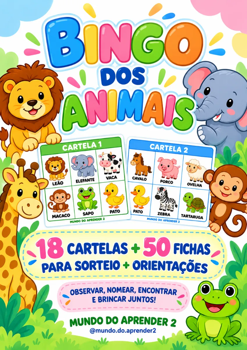 🐾 Bingo dos Animais — Atividades para Educação Infantil: Com o Bingo dos Animais, os pequenos brincam de observar,…