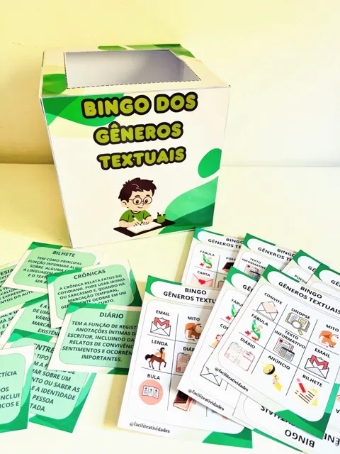 Bingo dos gêneros textuais — capa do material