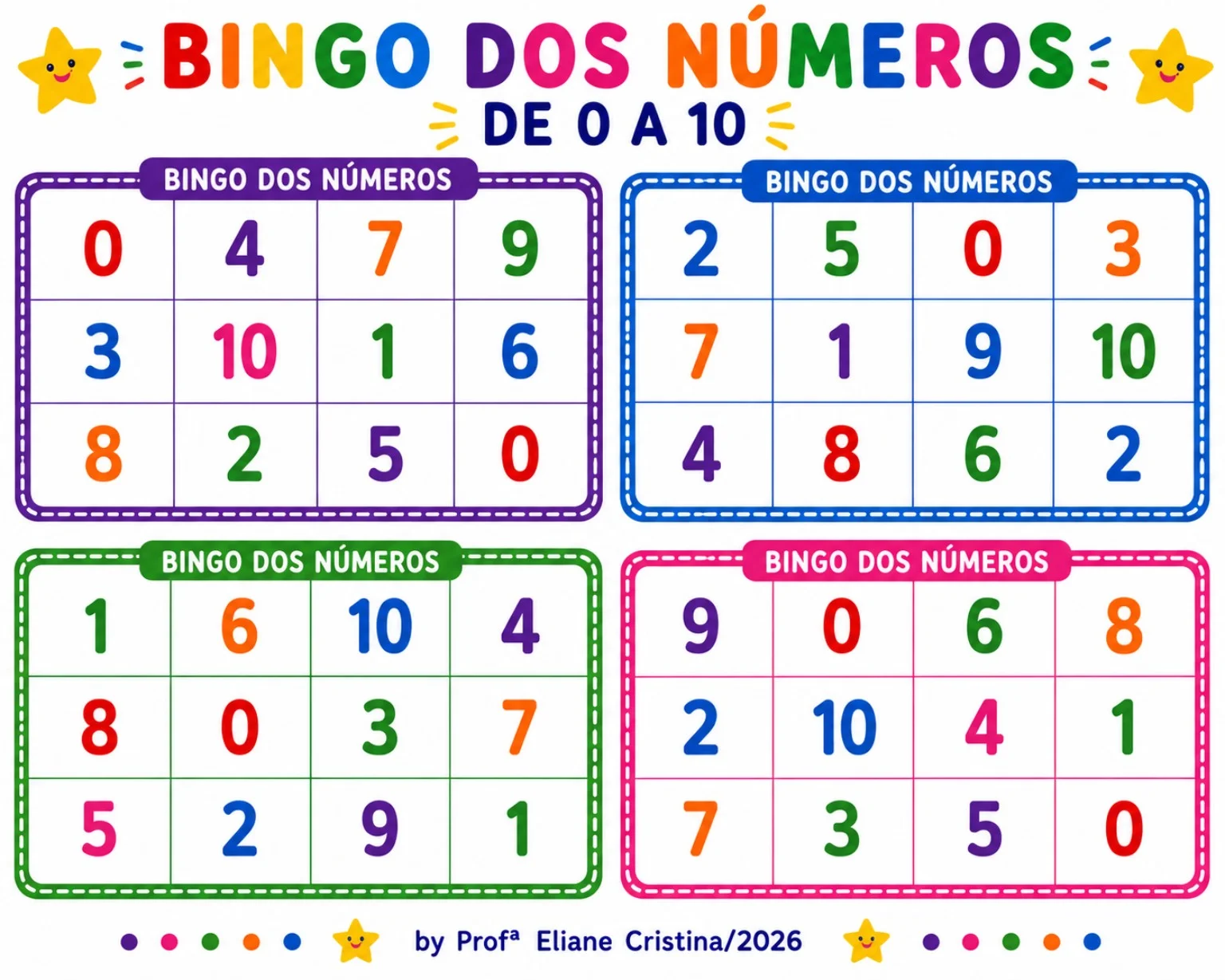 Bingo dos Números de 0 a 10 Educação Infantil e Séries Iniciais Pdf (cópia) — amostra 6: BINGO DOS NÚMEROS – DE 0 A 10 O…