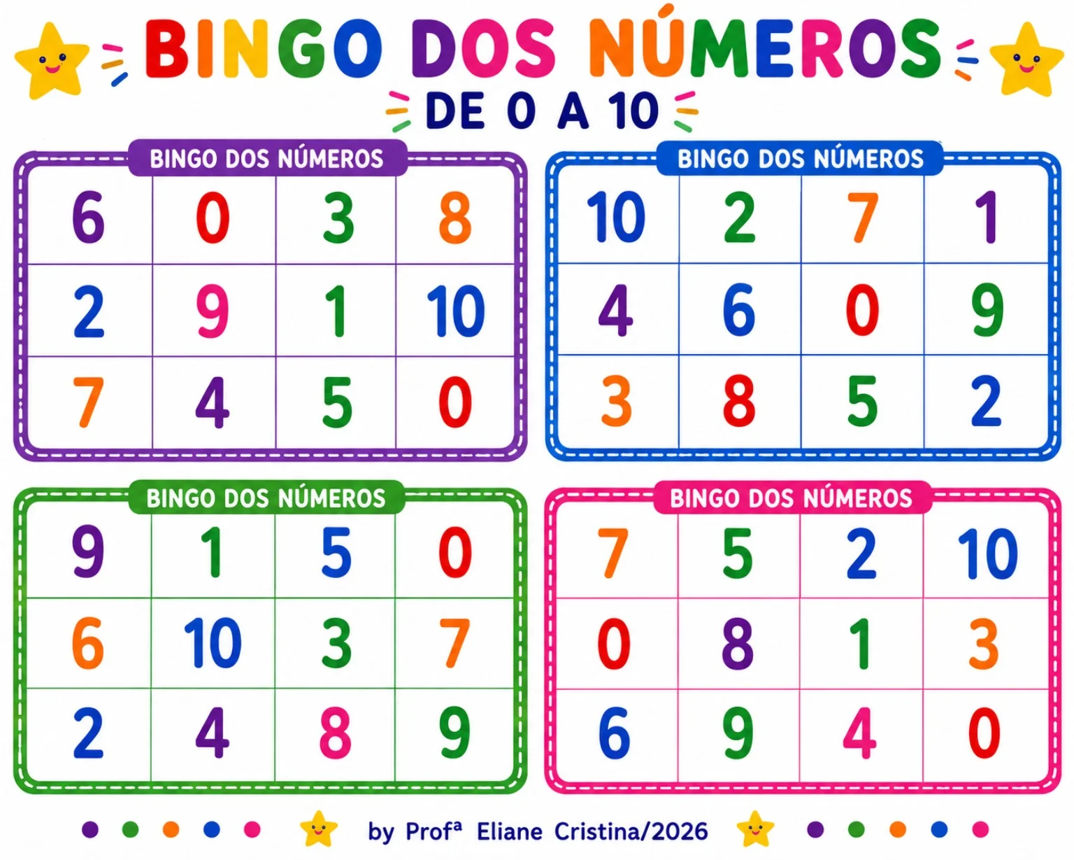 Bingo dos Números de 0 a 10 Educação Infantil e Séries Iniciais Pdf — amostra 4: BINGO DOS NÚMEROS – DE 0 A 10 O Bingo dos…