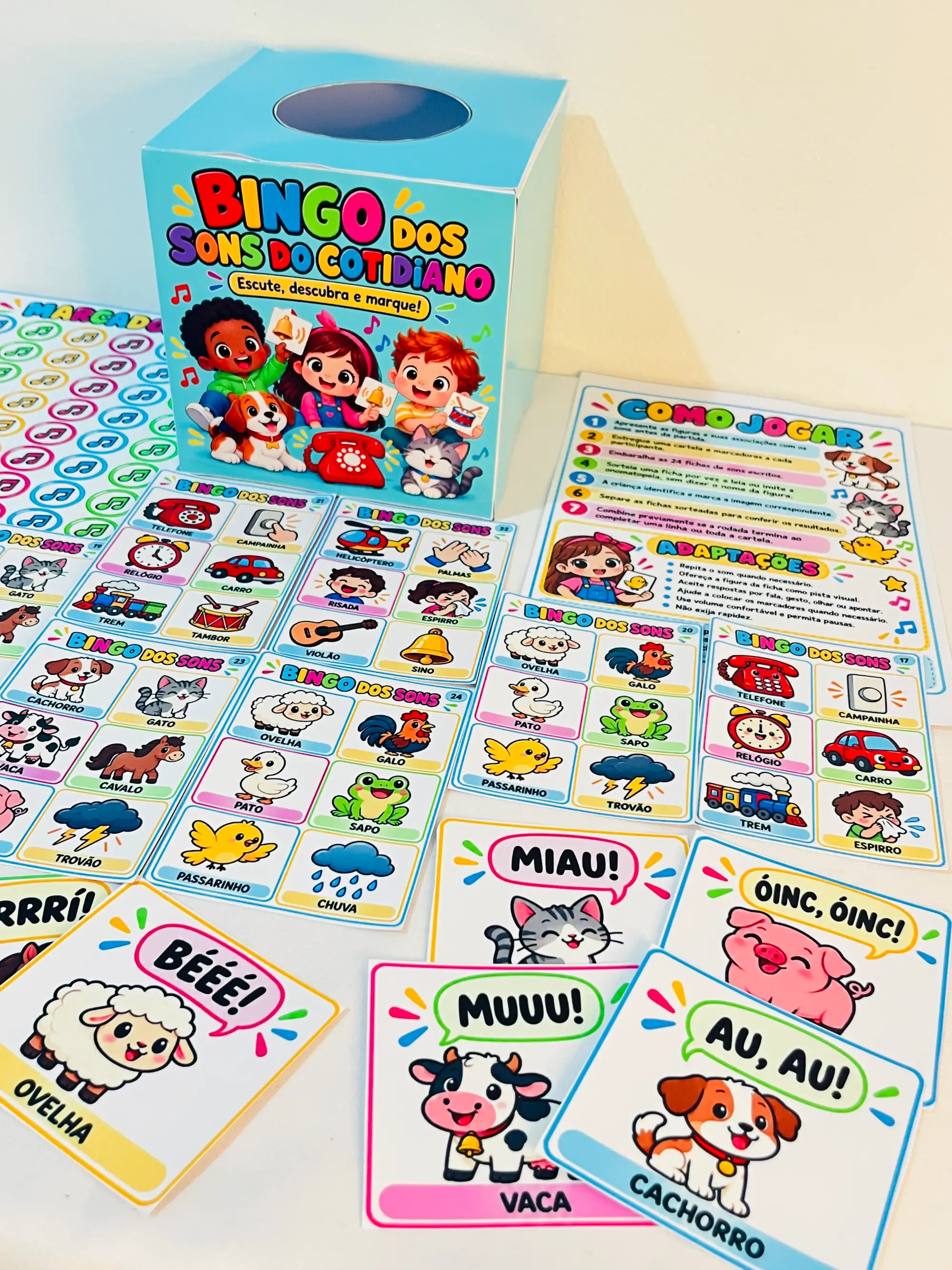 Bingo dos Sons do Cotidiano - Educação Infantil — amostra 2: Caixa imprimível para guardar o Bingo dos Sons do Cotidiano