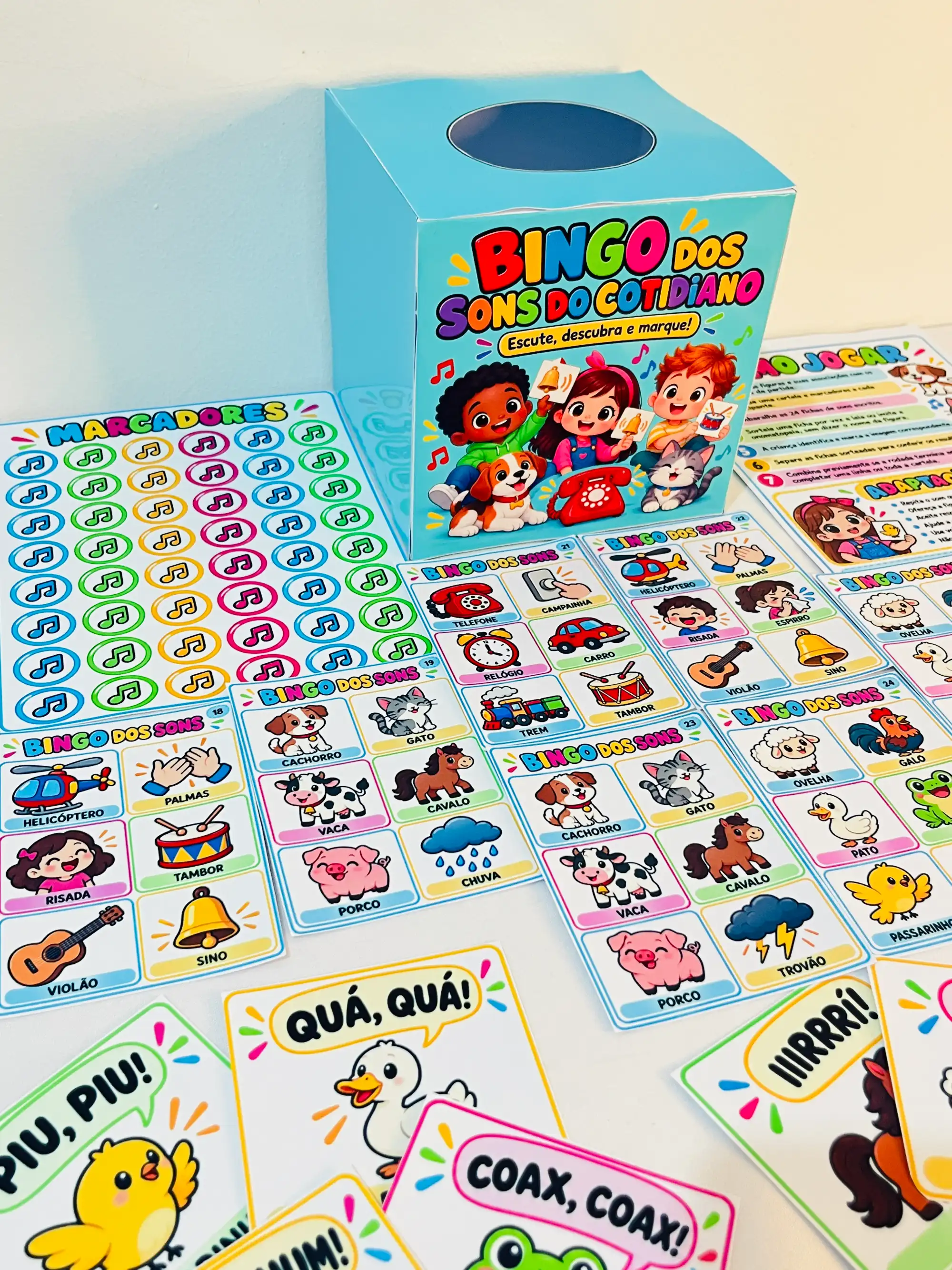 Bingo dos Sons do Cotidiano - Educação Infantil — amostra 3: Caixa imprimível para guardar o Bingo dos Sons do Cotidiano