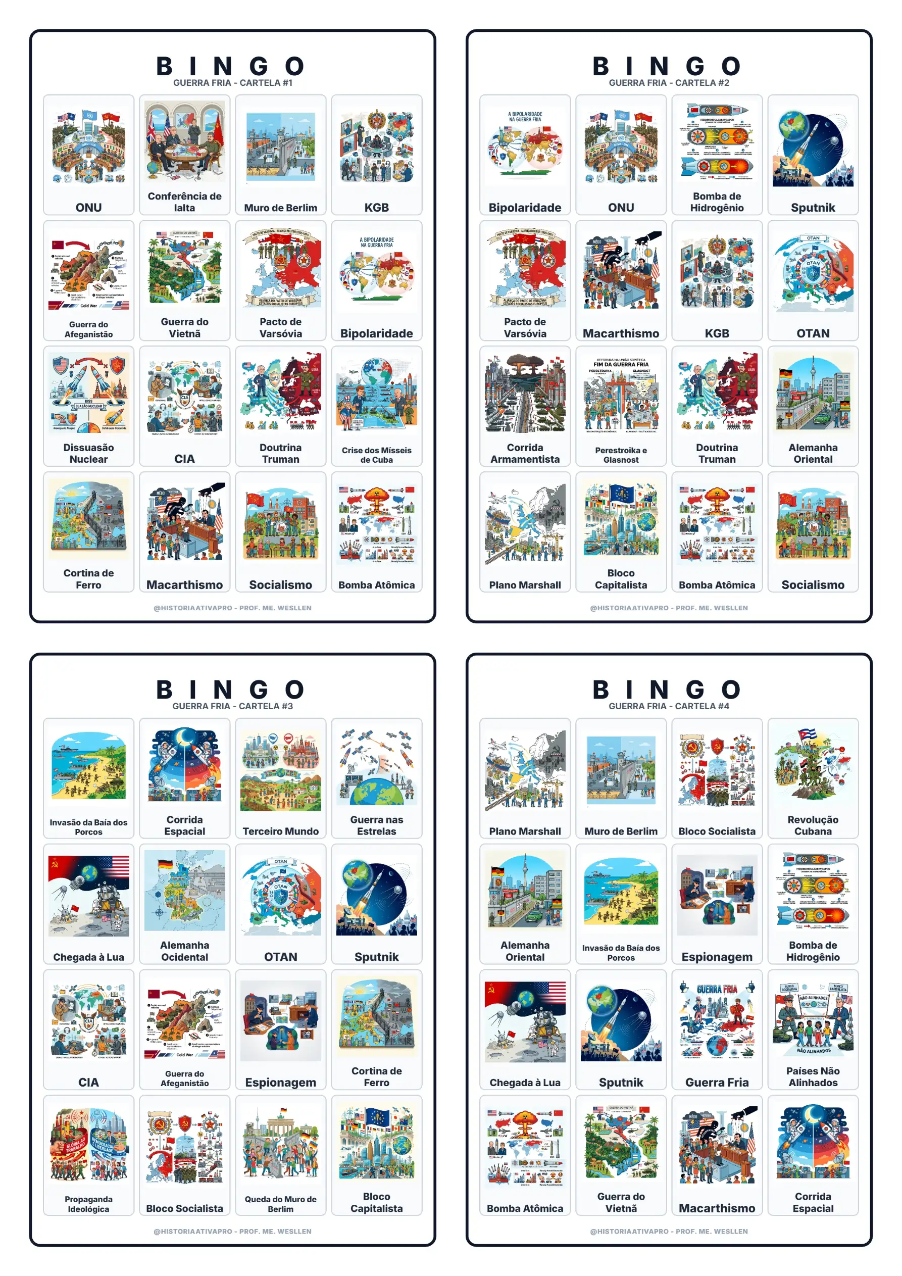 Bingo Guerra Fria: EUA x URSS, Blocos e Corrida Espacial — Jogos pedagógicos para Todas as séries: Bingo com 40 cartelas…