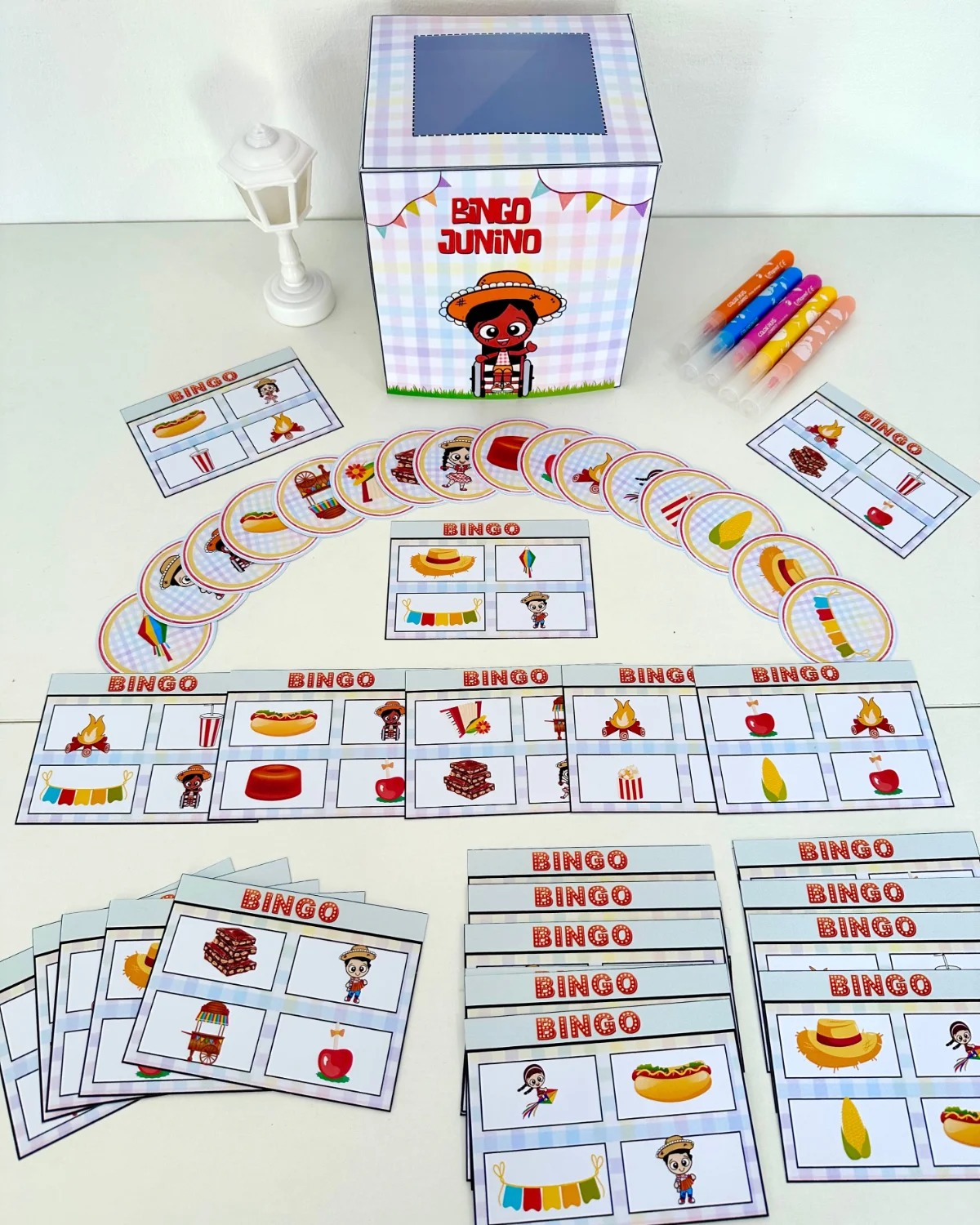 Bingo Junino - 28 Cartelas Diferentes — amostra 4: Arquivo digital em PDF com 28 cartelas diferentes de Bingo Junino…