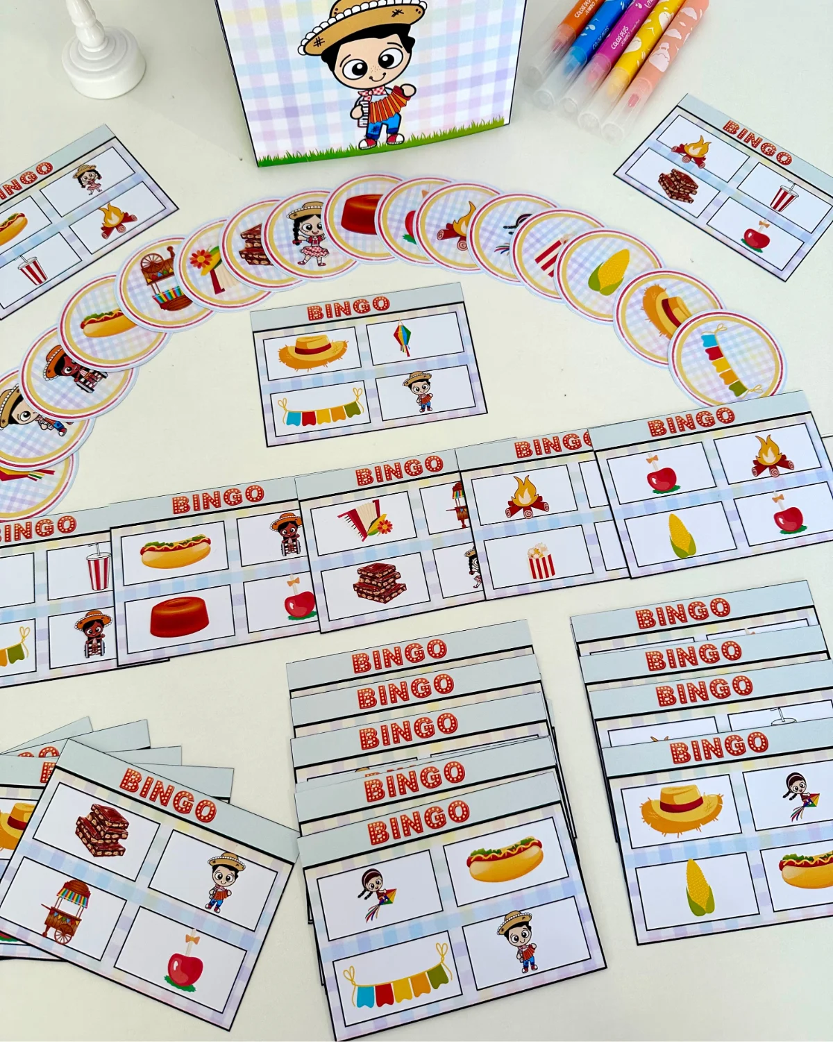 Bingo Junino - 28 Cartelas Diferentes — amostra 7: Arquivo digital em PDF com 28 cartelas diferentes de Bingo Junino…