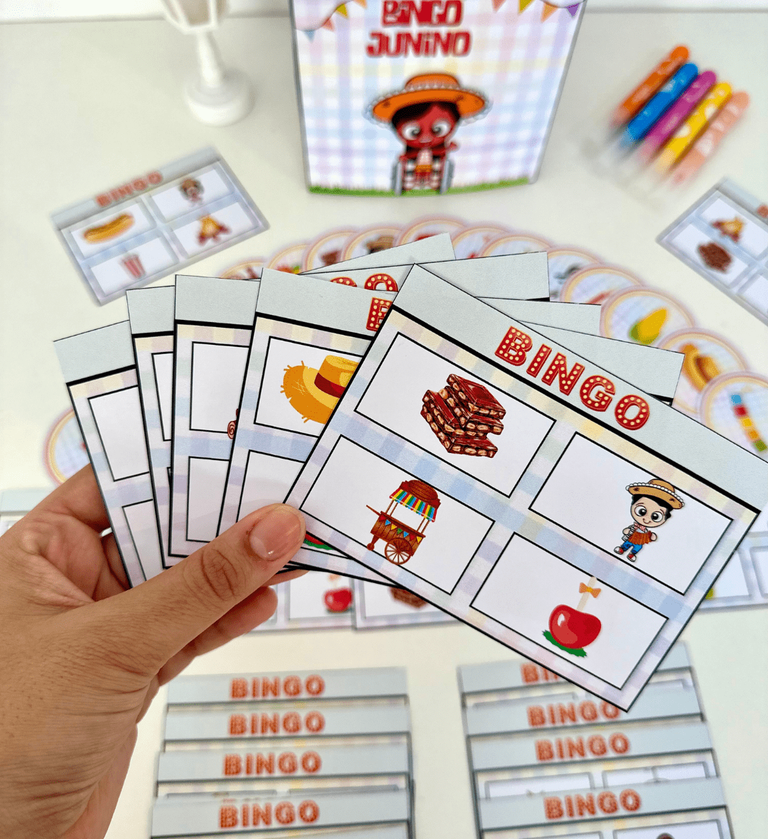 Bingo Junino para Imprimir com 28 Cartelas Diferentes — amostra 3: Como usar o bingo em sala de aula