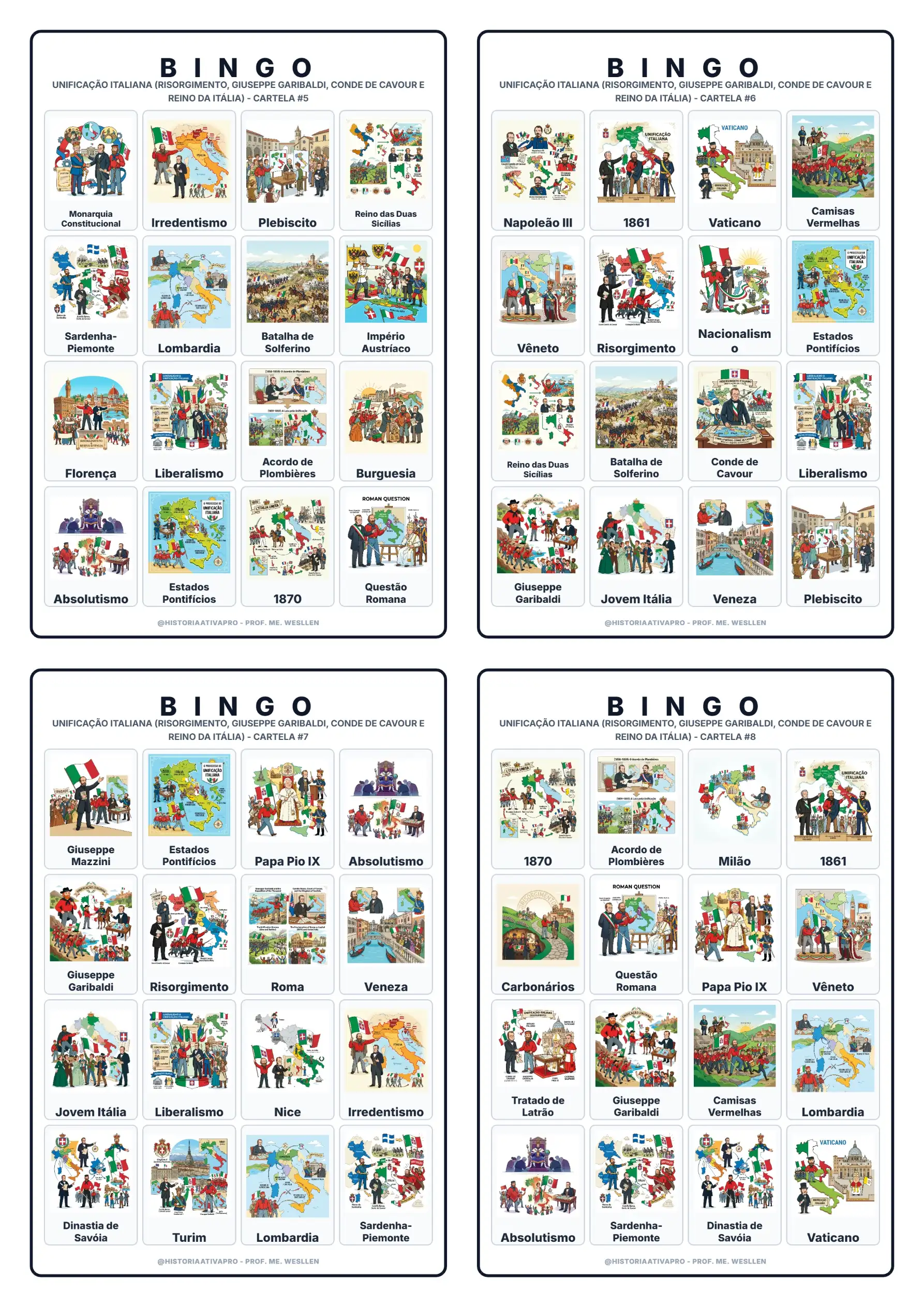 Bingo Unificação Italiana PDF: Jogo de História 8º Ano — amostra 4: Jogo de História pronto para imprimir: Bingo da… Bingo Unificação Italiana PDF: Jogo de História 8º Ano — amostra 4: Jogo de História pronto para imprimir: Bingo da…